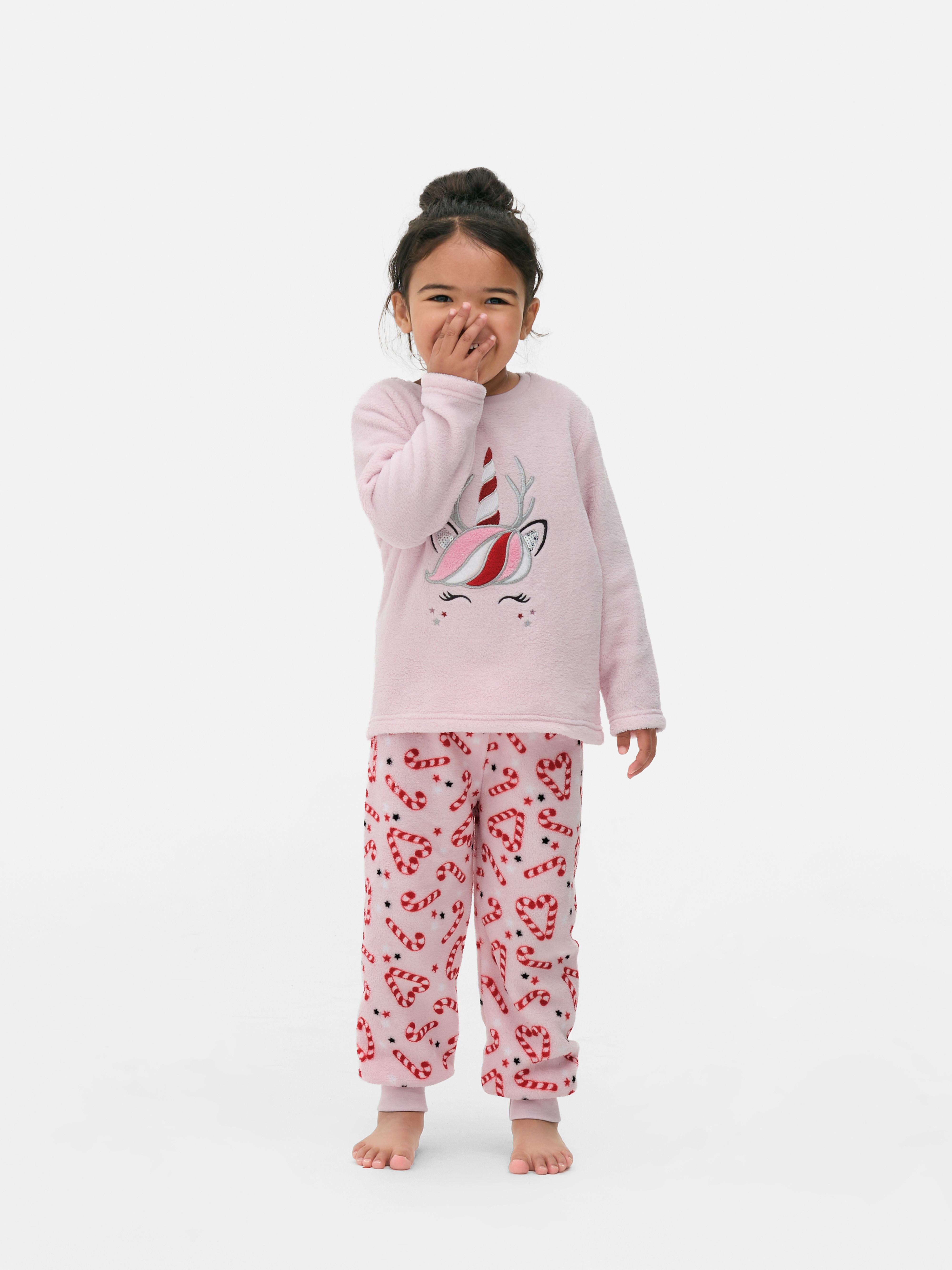 Girls Pink Christmas Unicorn Fleece Pyjamas Primark