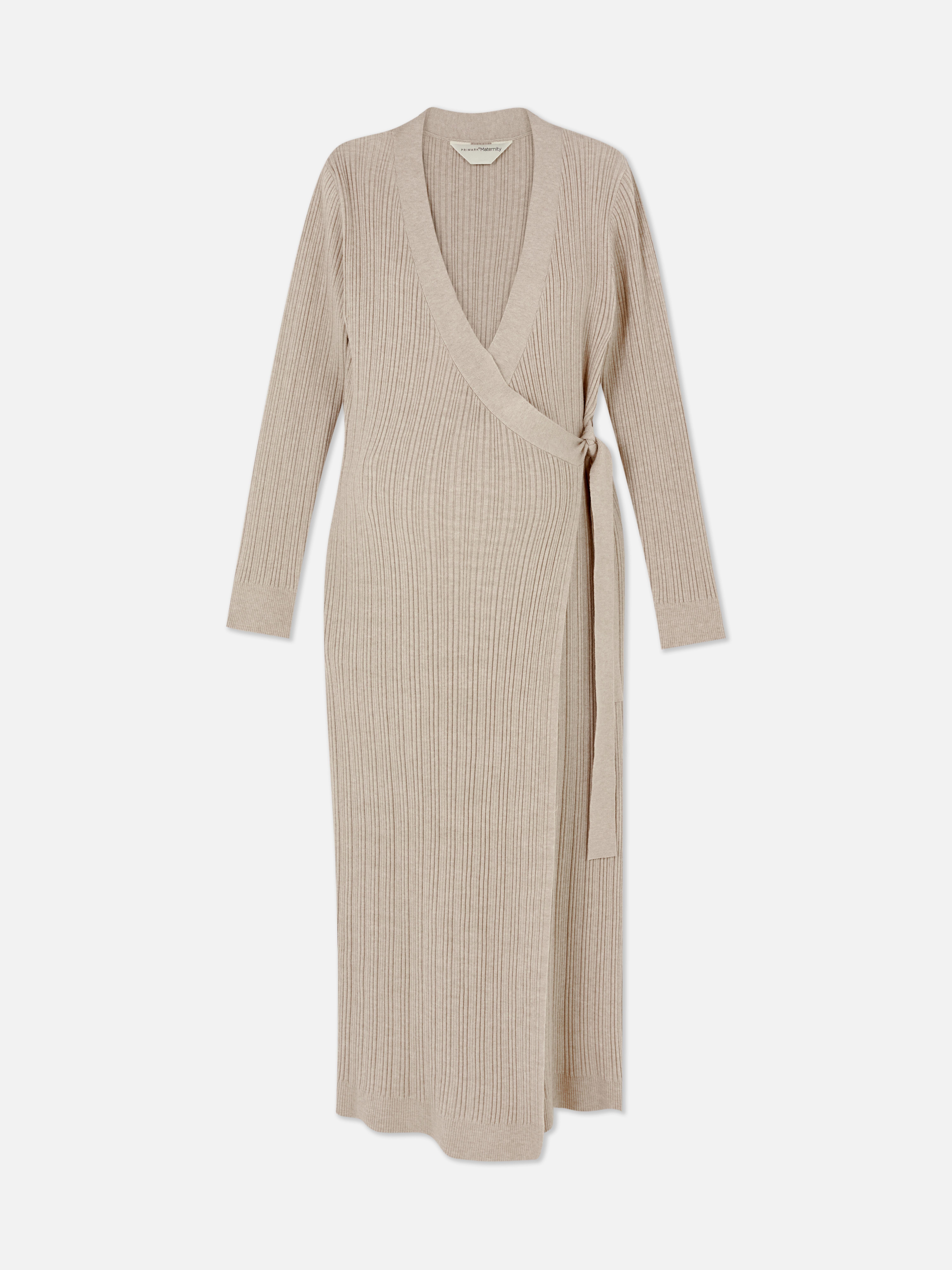 Womens Beige Maternity Knit Wrap Midi Dress Primark