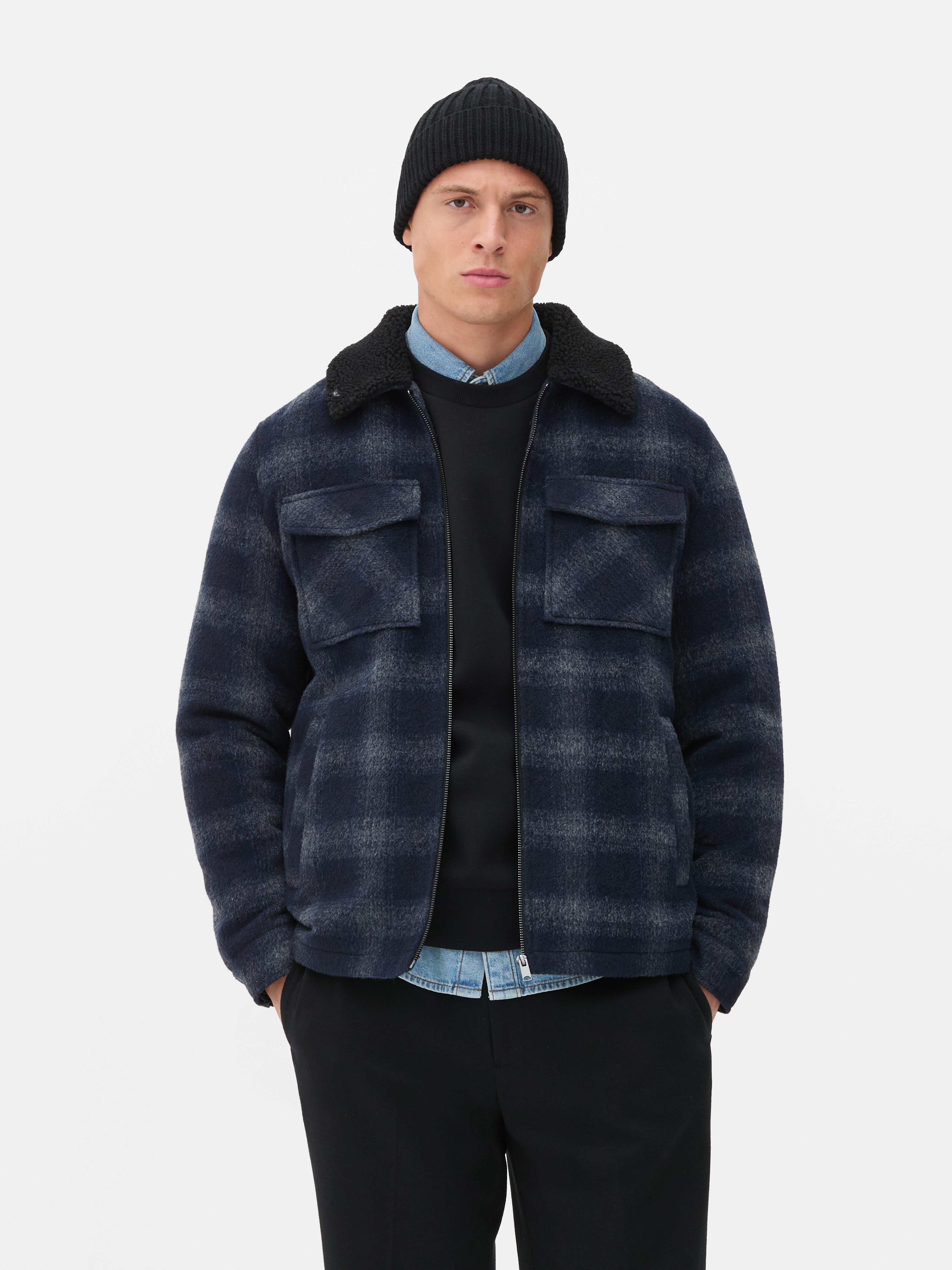 Men s Black Check Borg Jacket Penneys