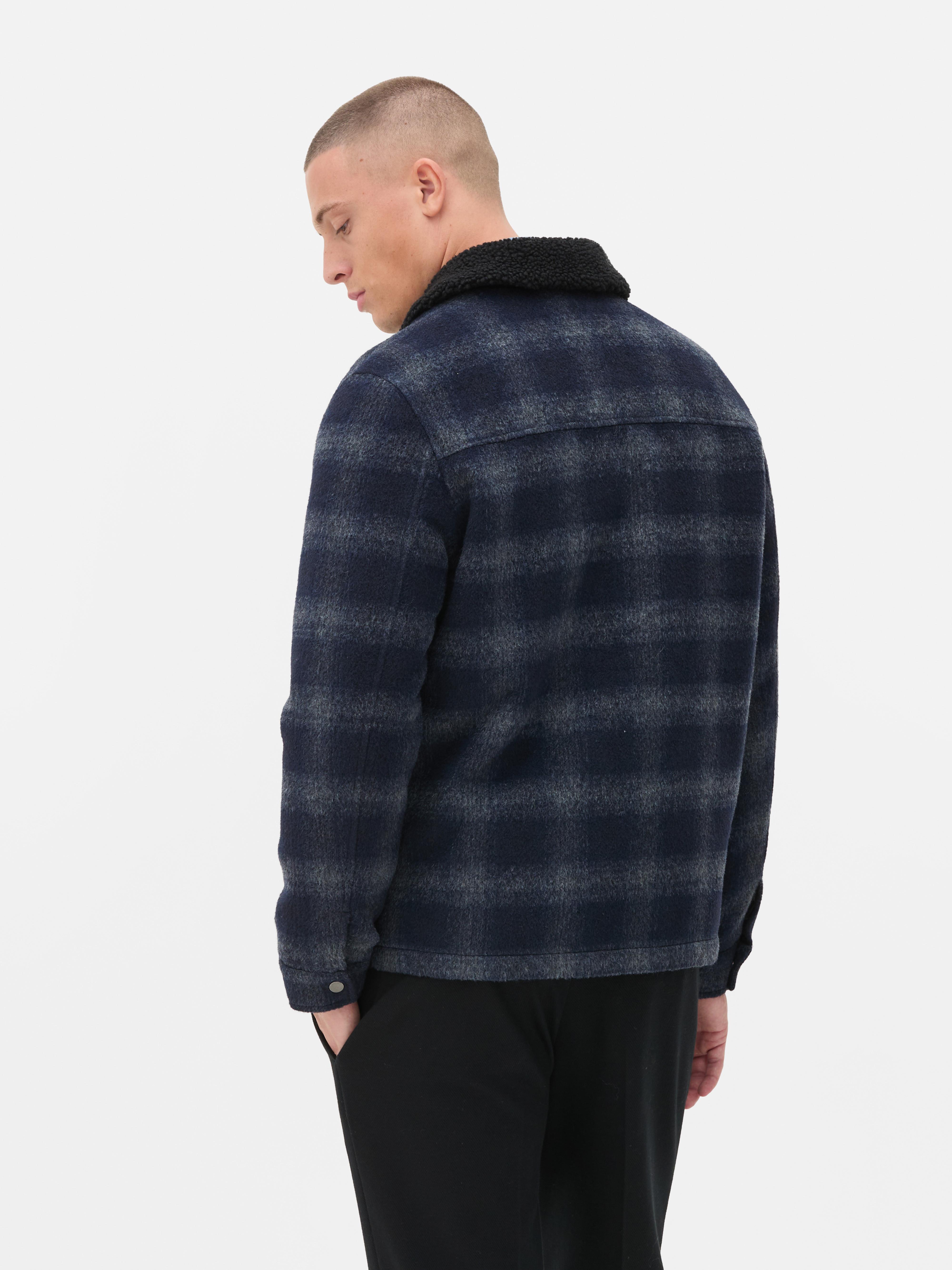 Mens Black Check Borg Jacket Primark