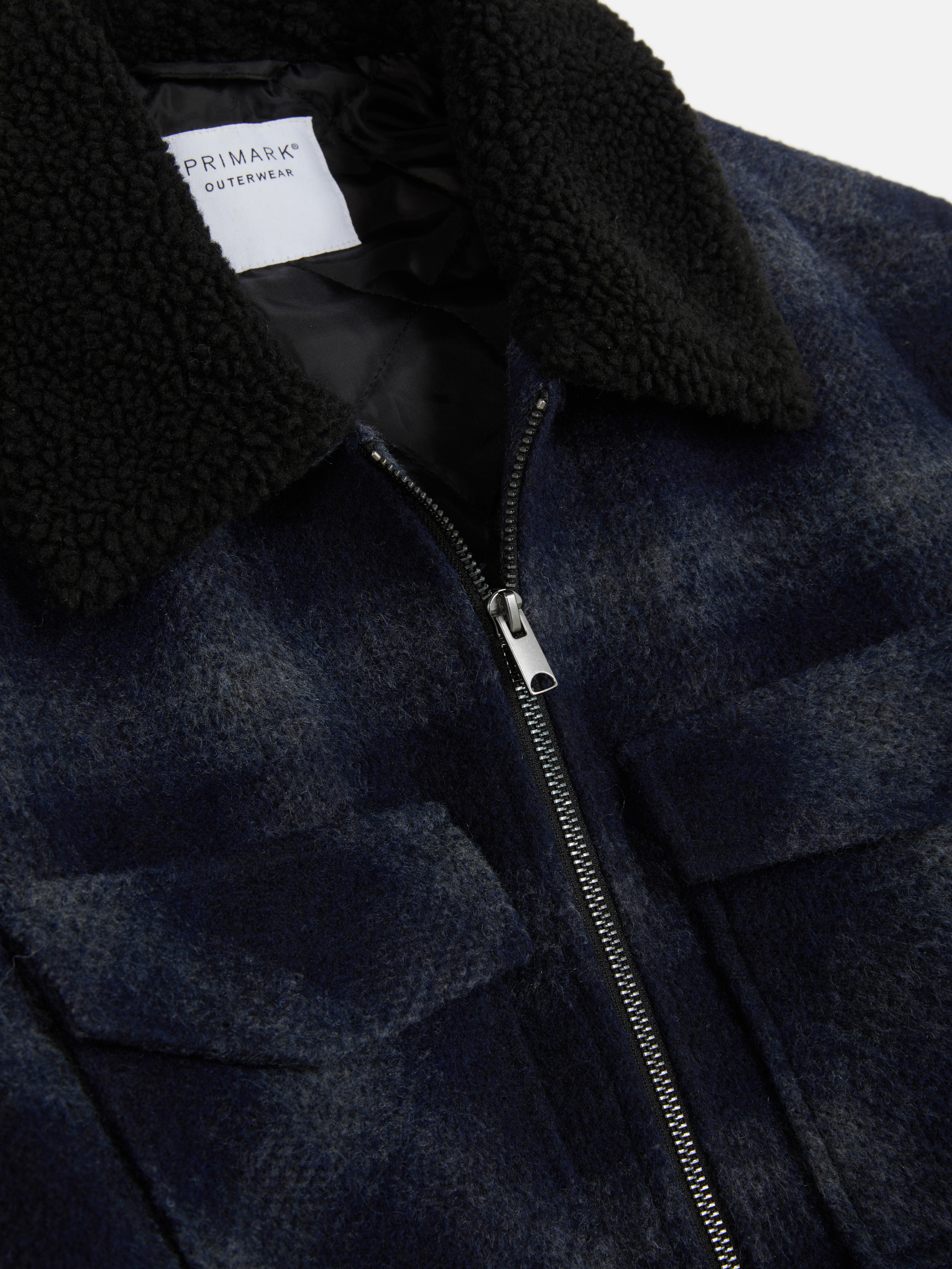 Geruit jack van borgstof Zwart Heren Primark