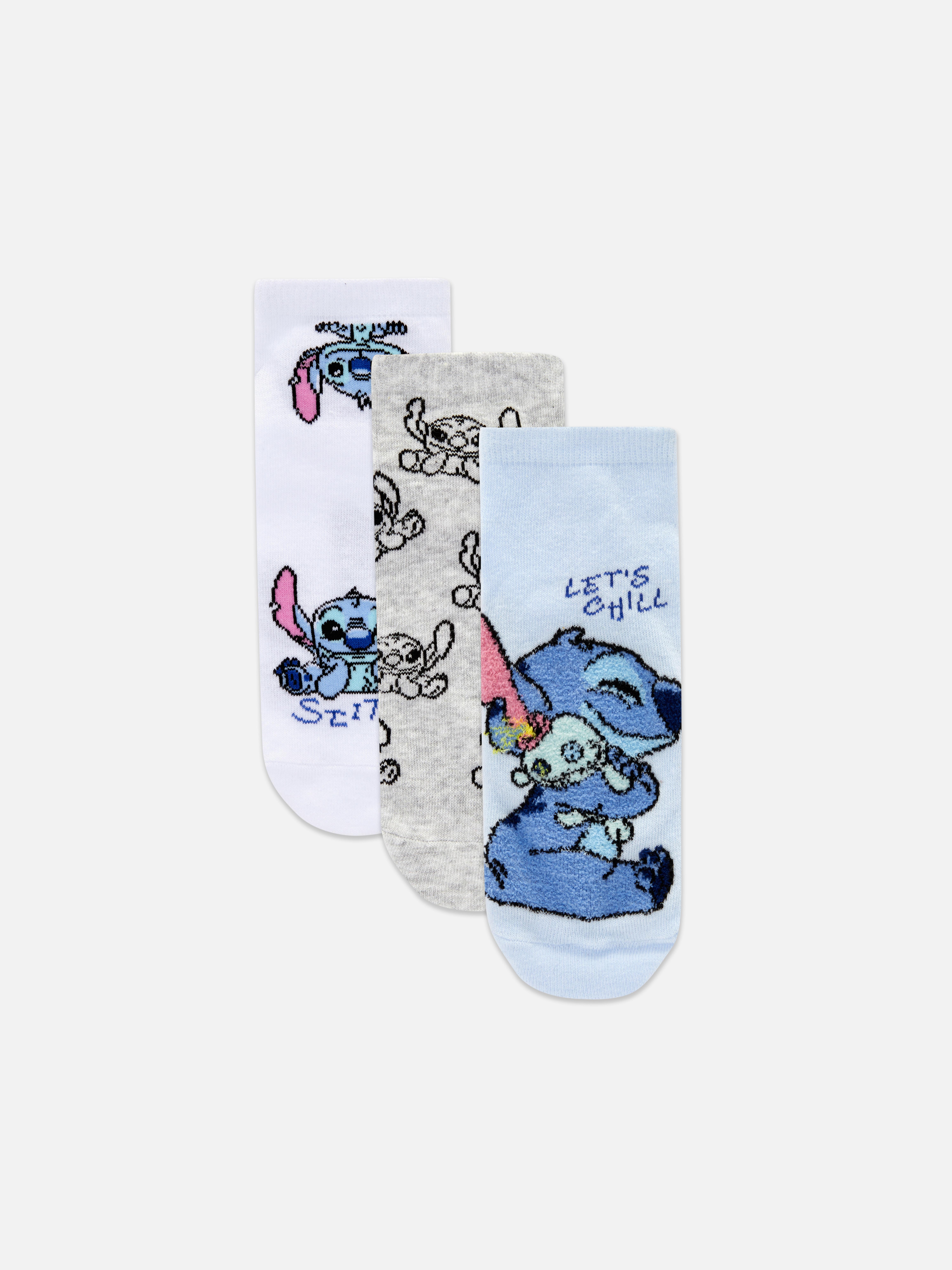 Womens Blue 3pk Disney s Stitch Trainer Socks Primark