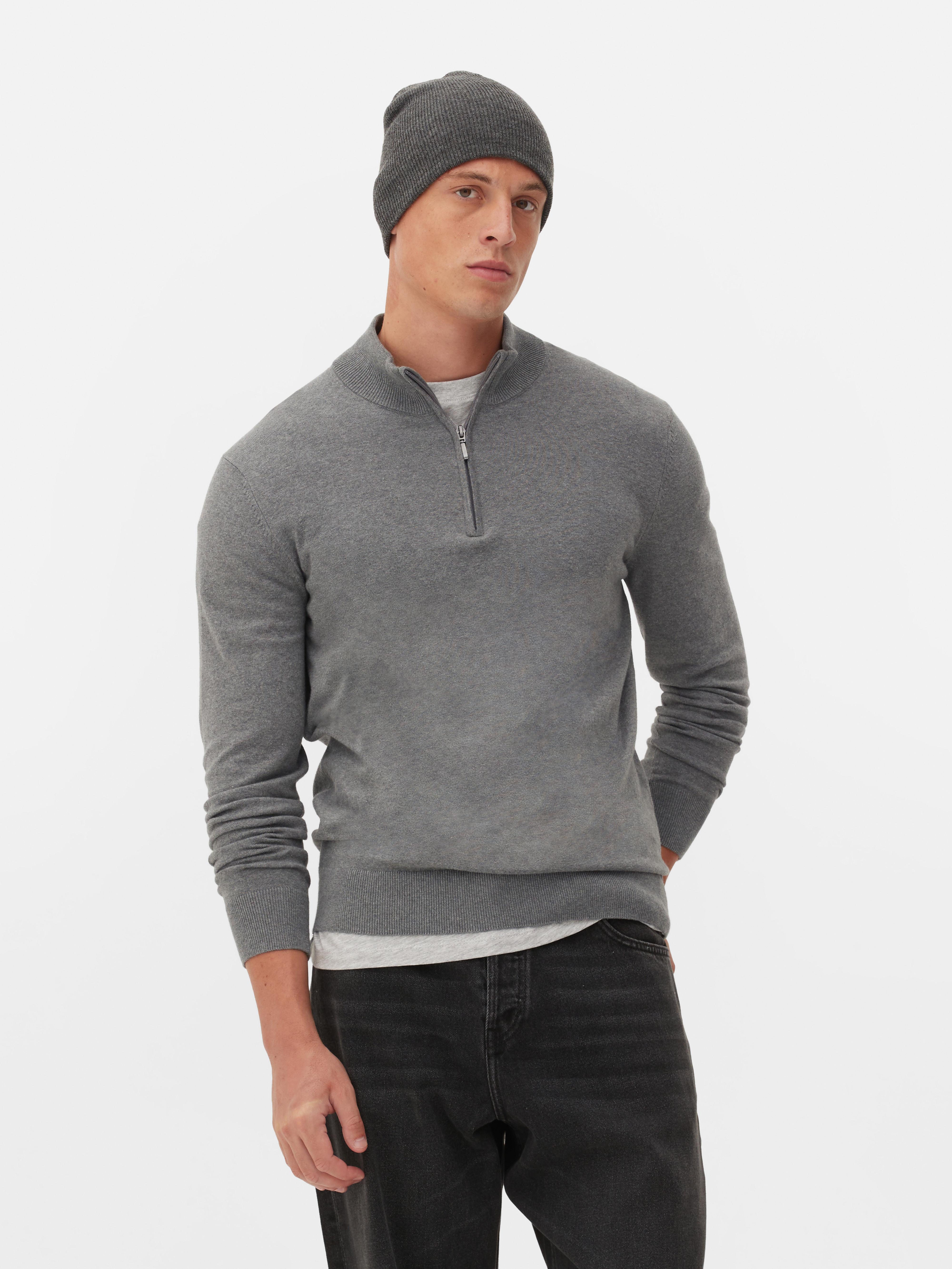 Mens Grey Half Zip Knitted Jumper Primark