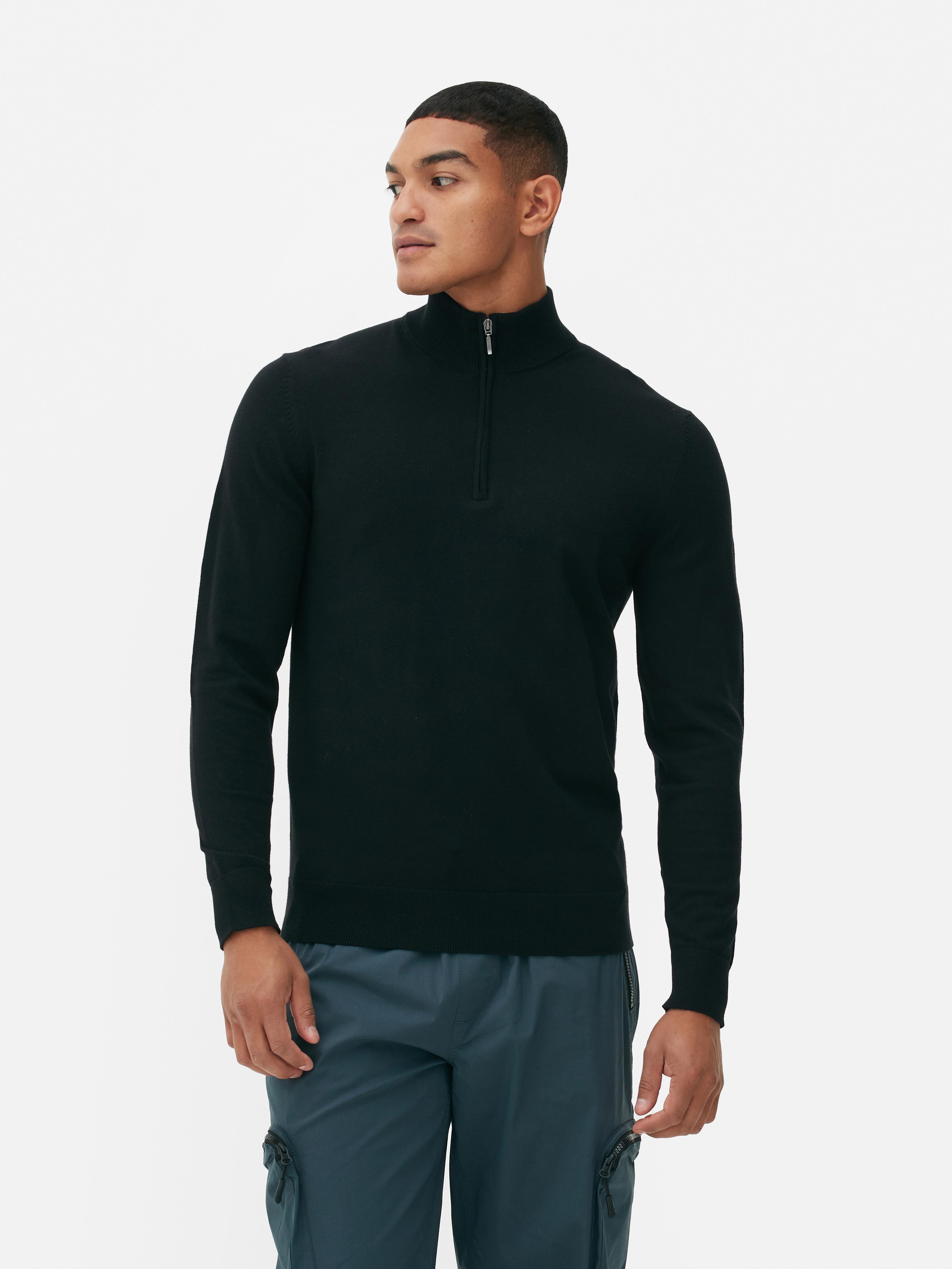 Mens Black Half Zip Knitted Jumper Primark