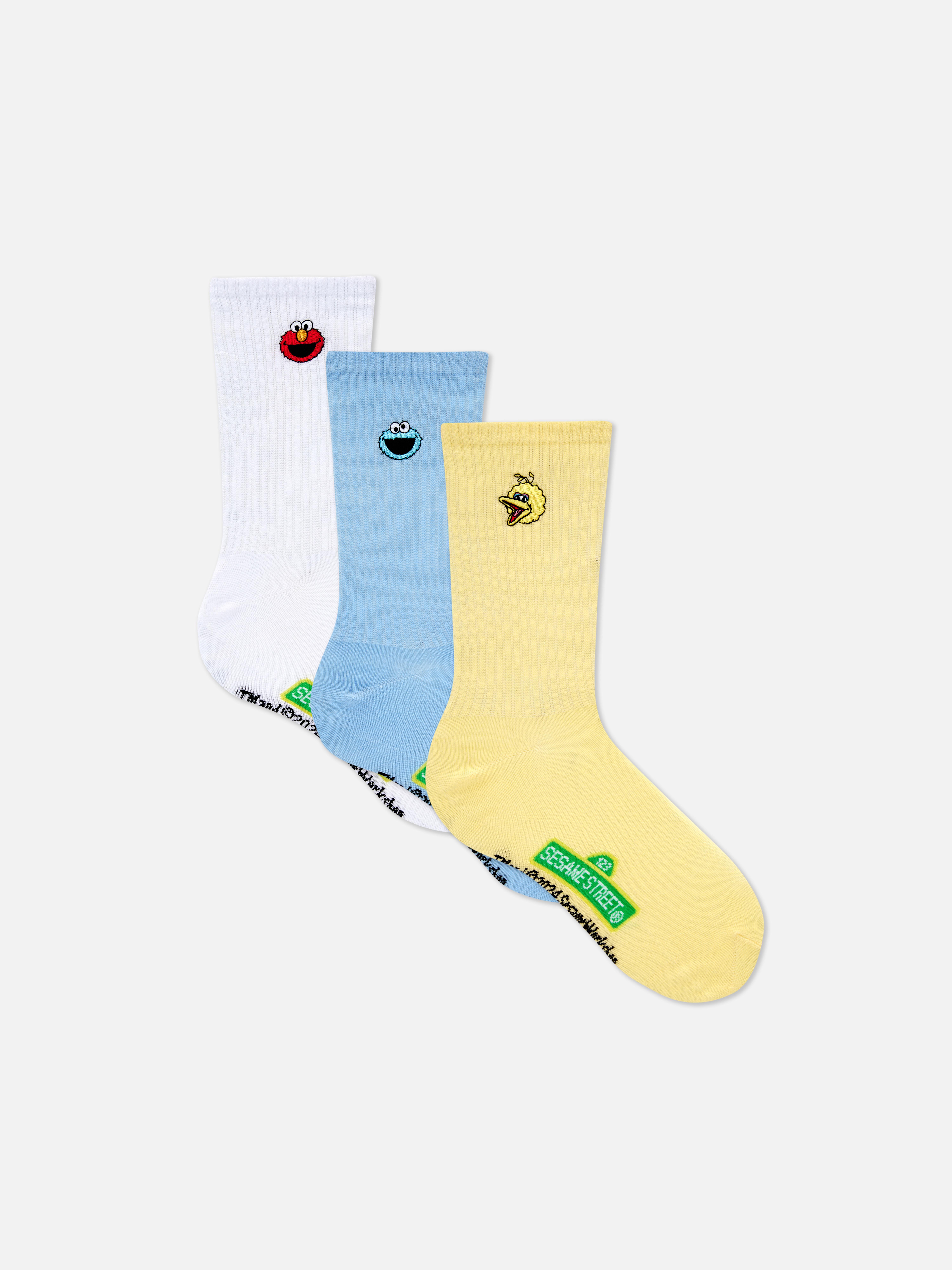 Women's Yellow 3pk Sesame Street Crew Socks Penneys