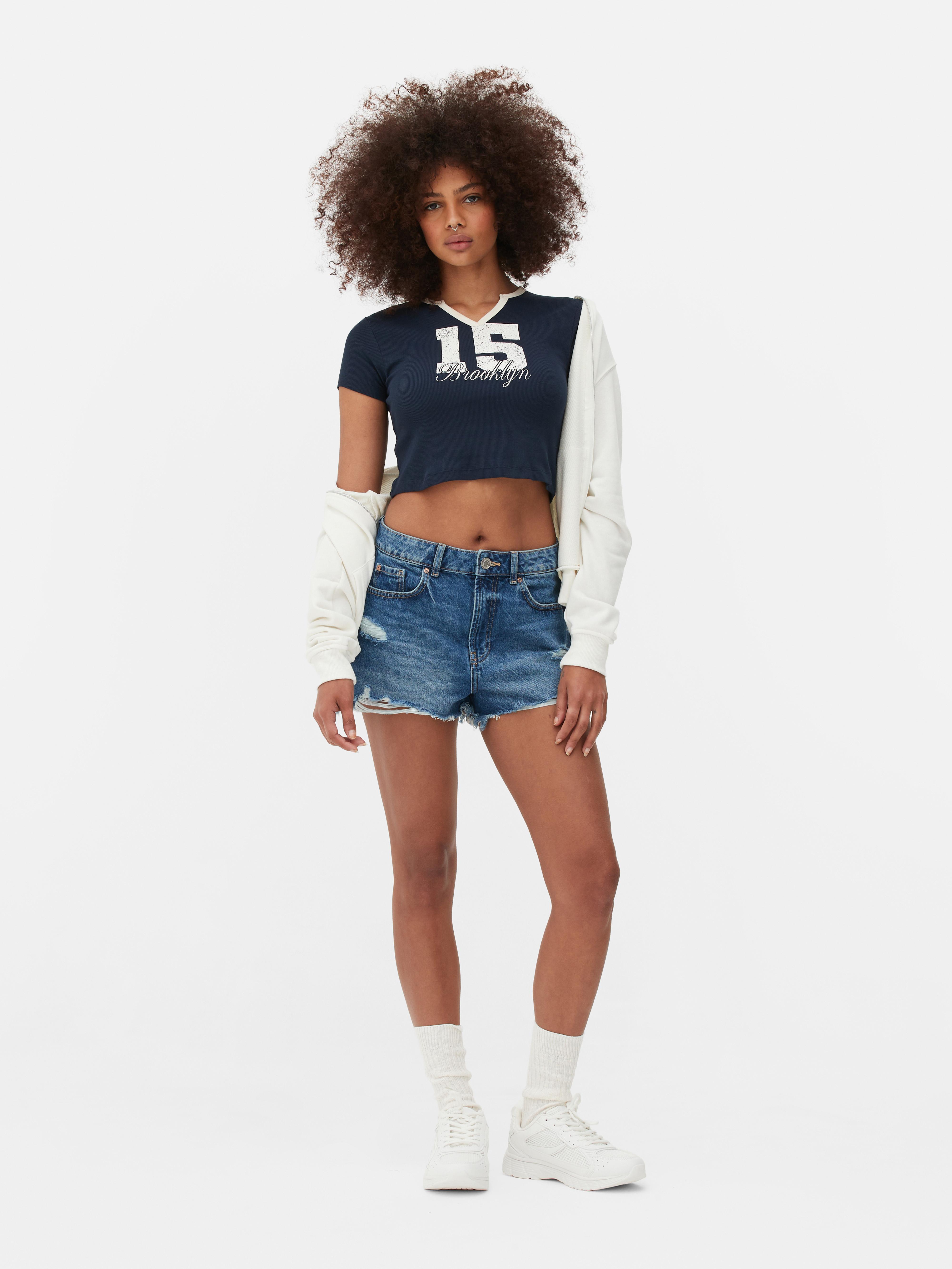 Womens Navy Notch Neck Graphic T-Shirt | Primark