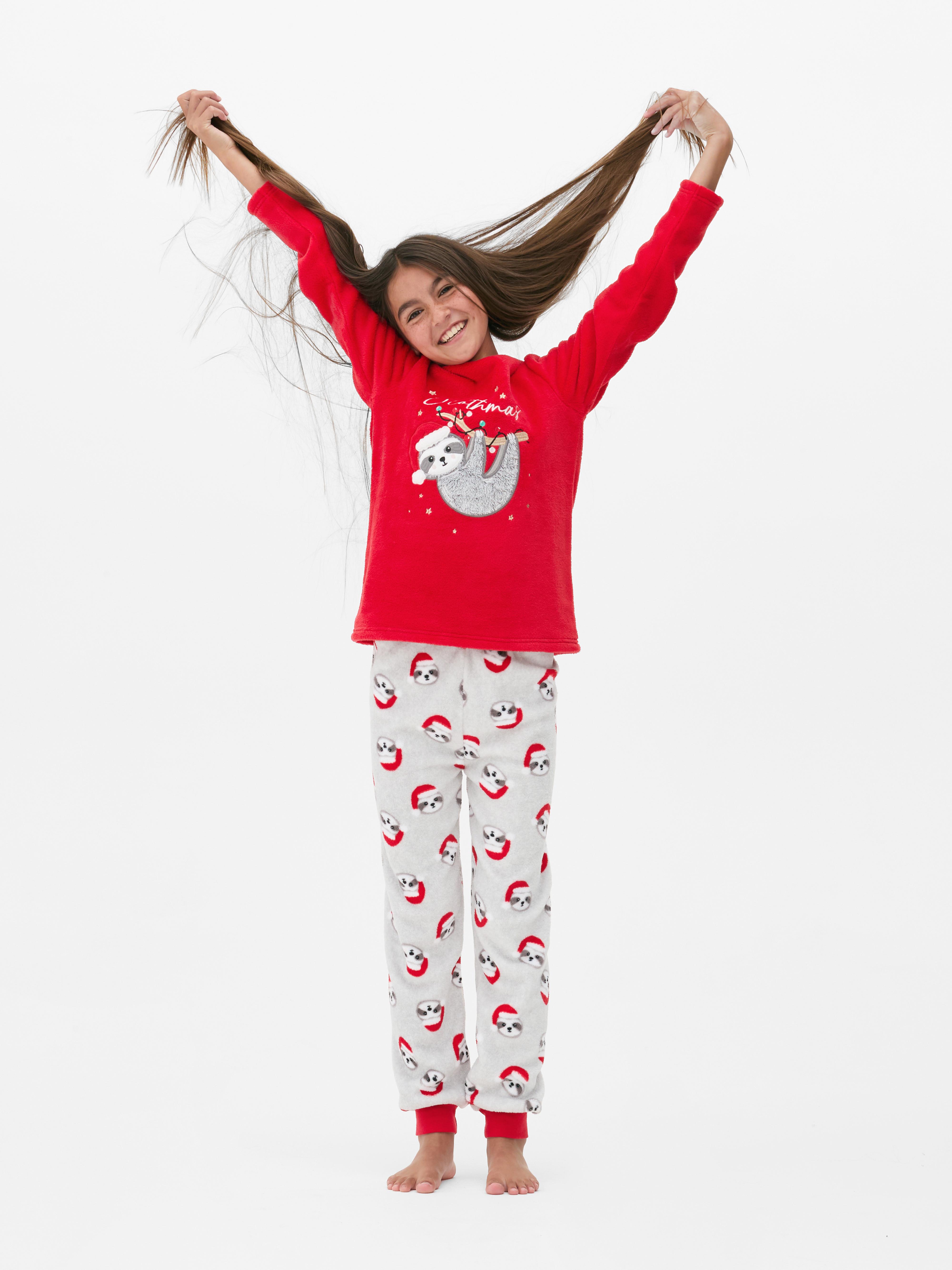 Girls Multi Christmas Sloth Fleece Pyjamas Primark