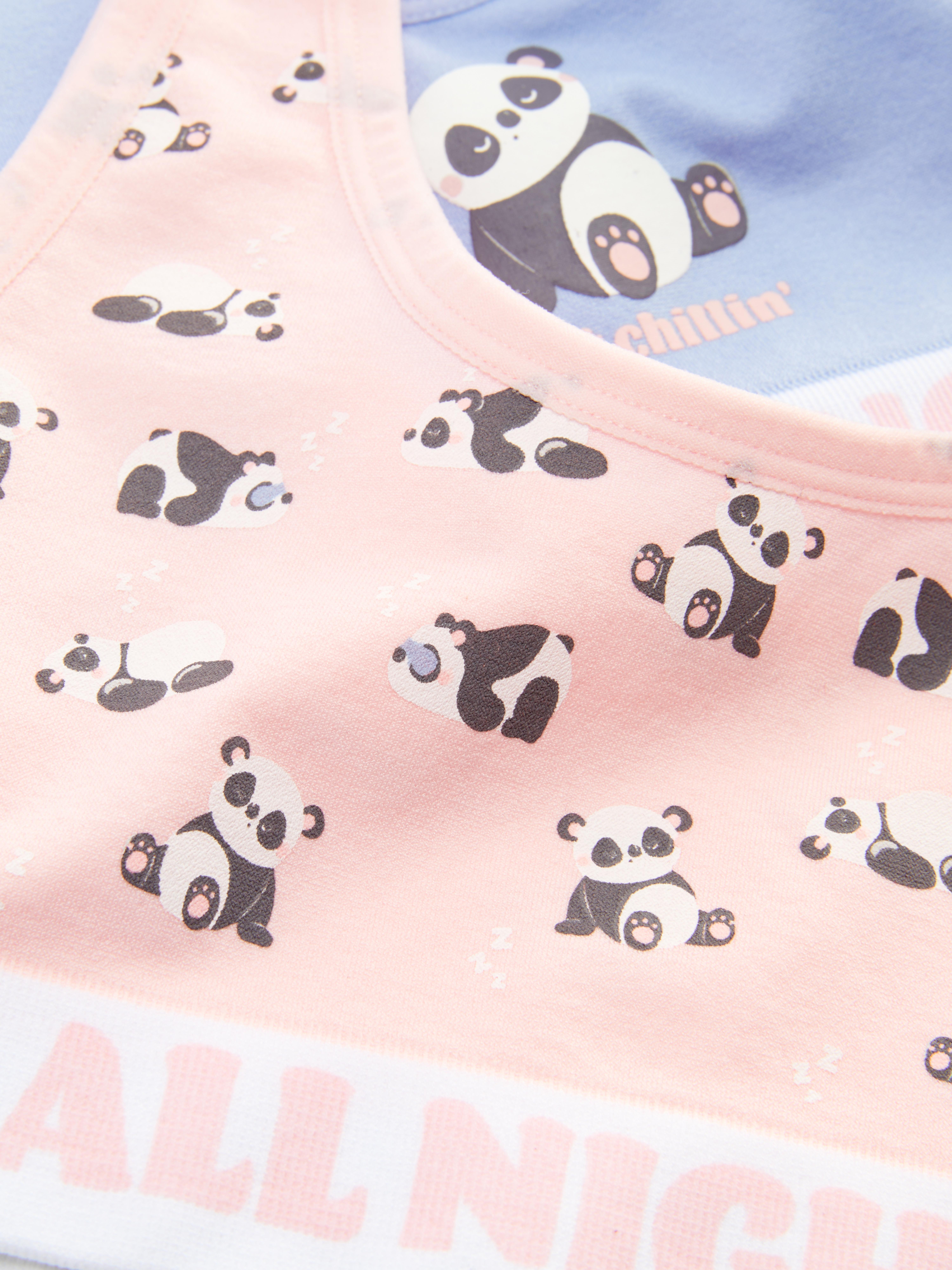 Confezione da 2 canotte corte con scritta Panda