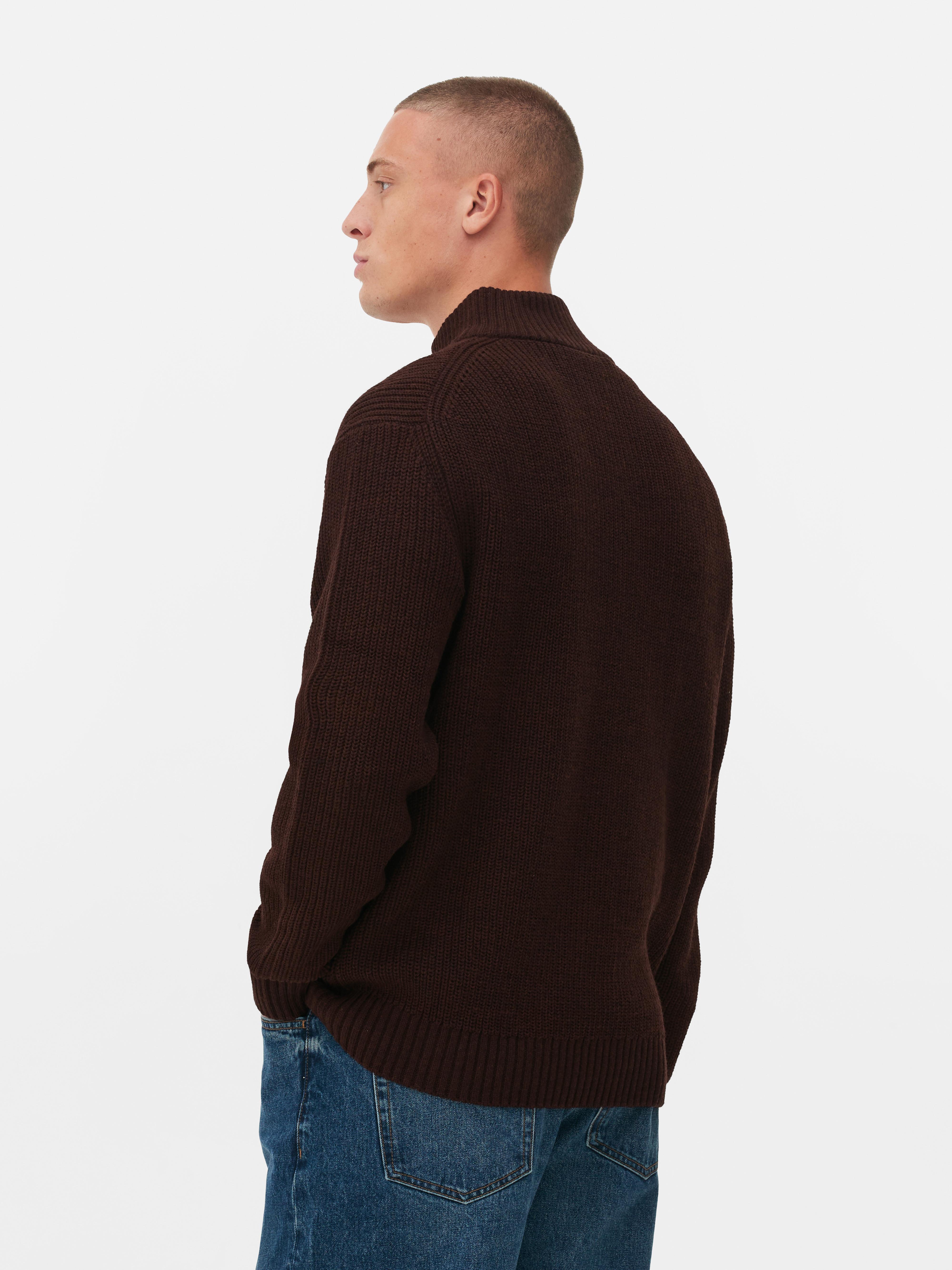 Mens Brown RibKnit HalfZip Jumper Primark