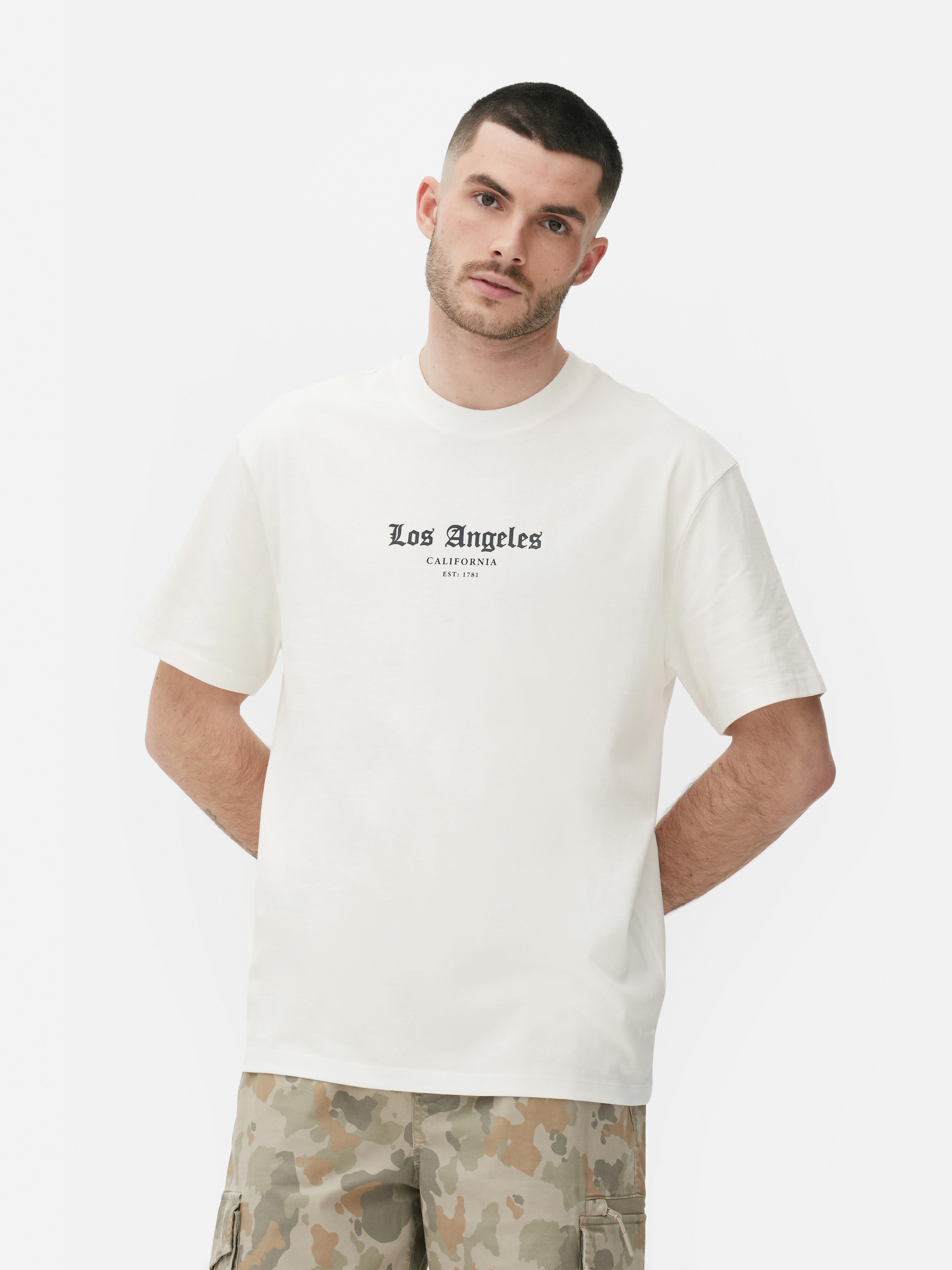 Mens Ecru Los Angeles Statue Print T-shirt | Primark