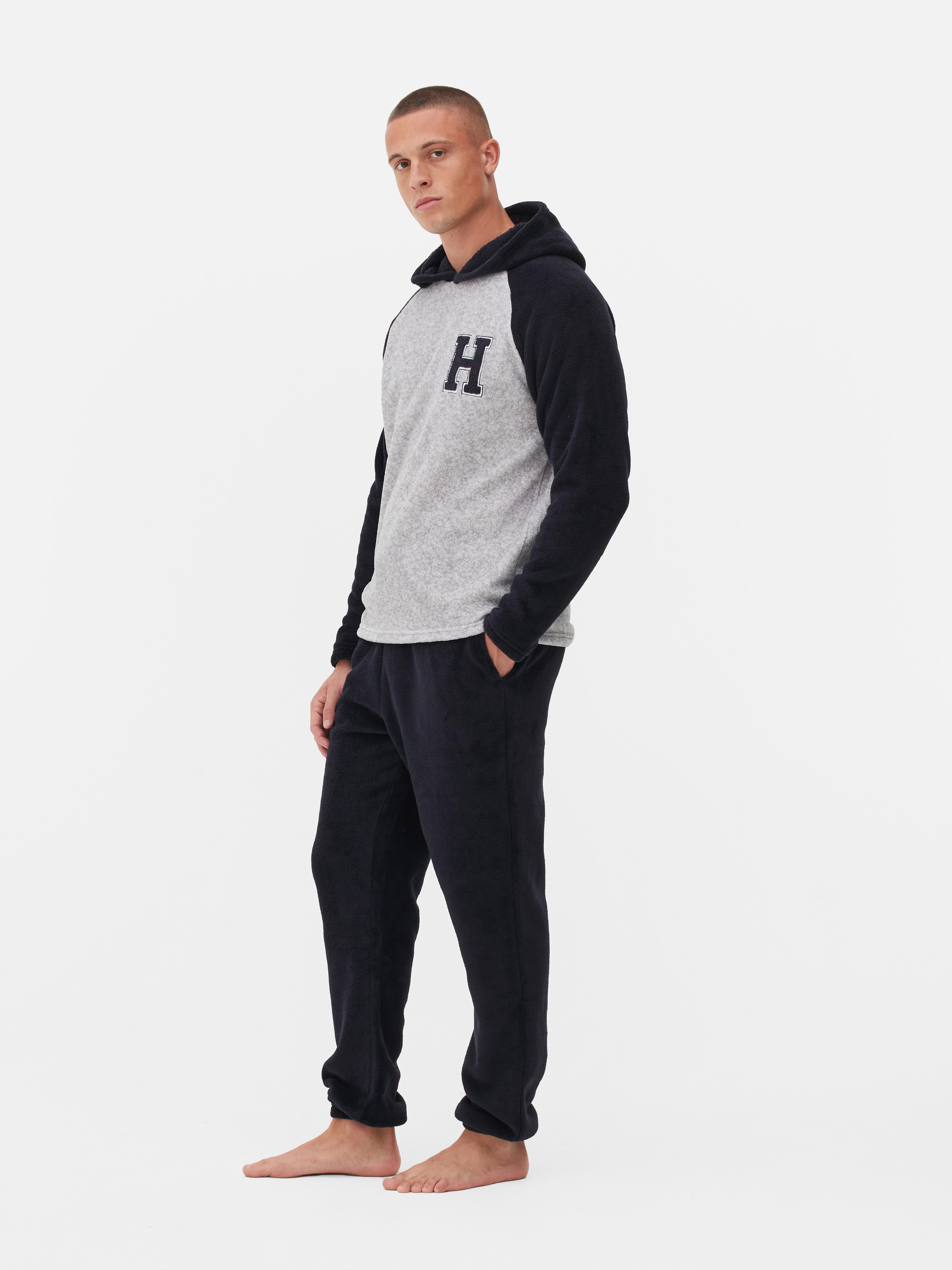 Mens Navy Fleece Hooded Pyjamas Primark