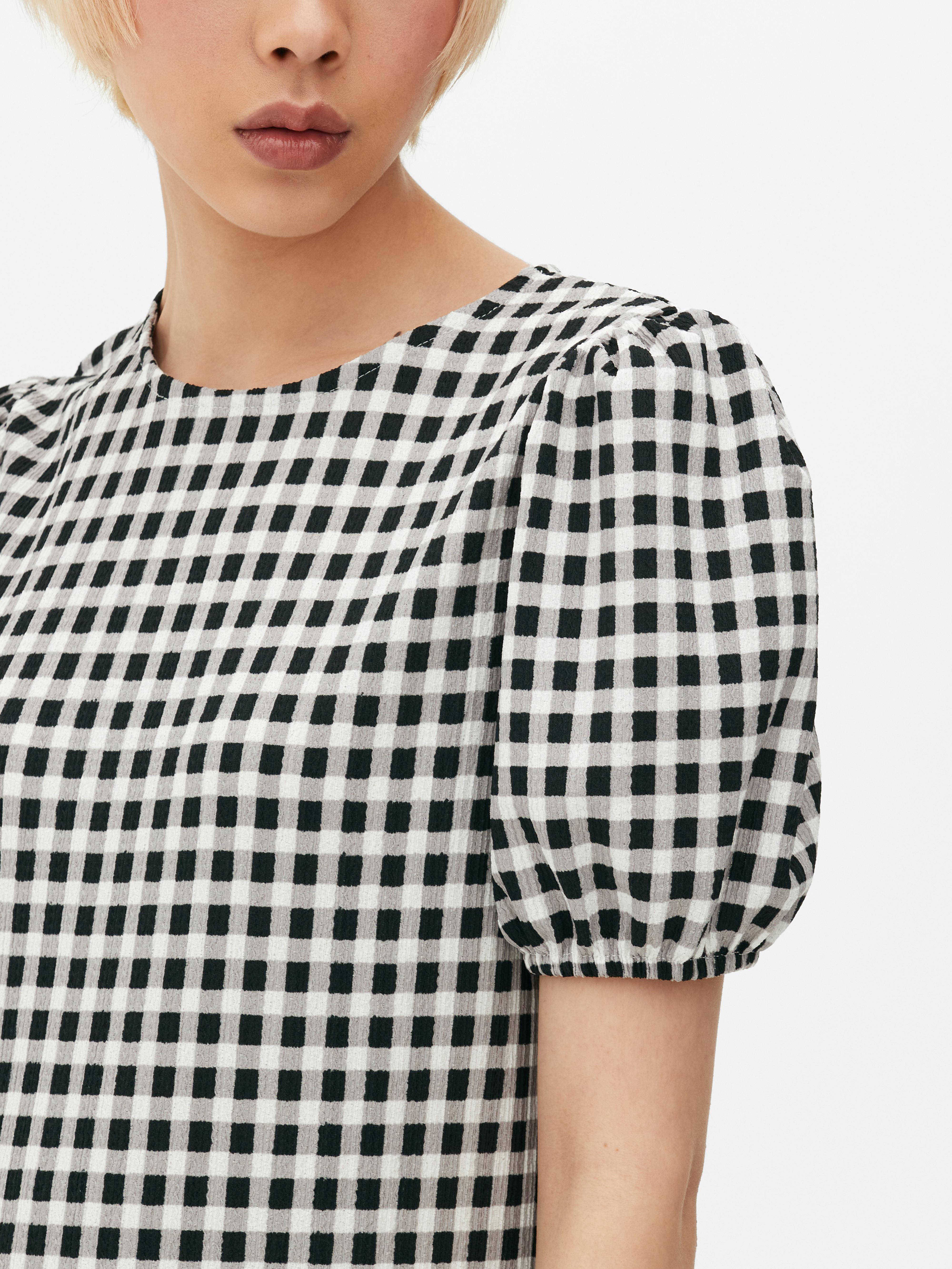 Rochie mini cu mâneci bufante și textură încrețită