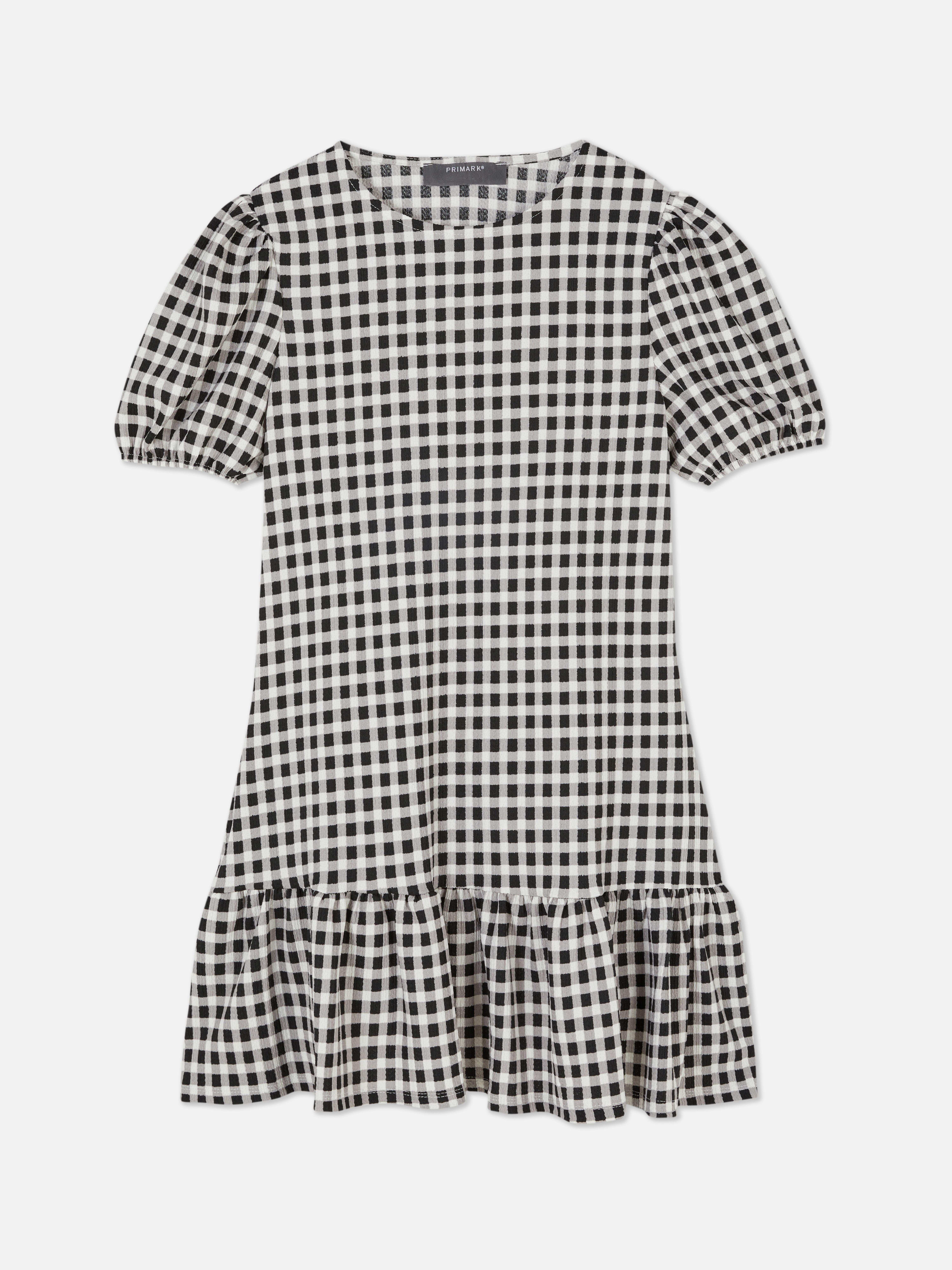 Rochie mini cu mâneci bufante și textură încrețită