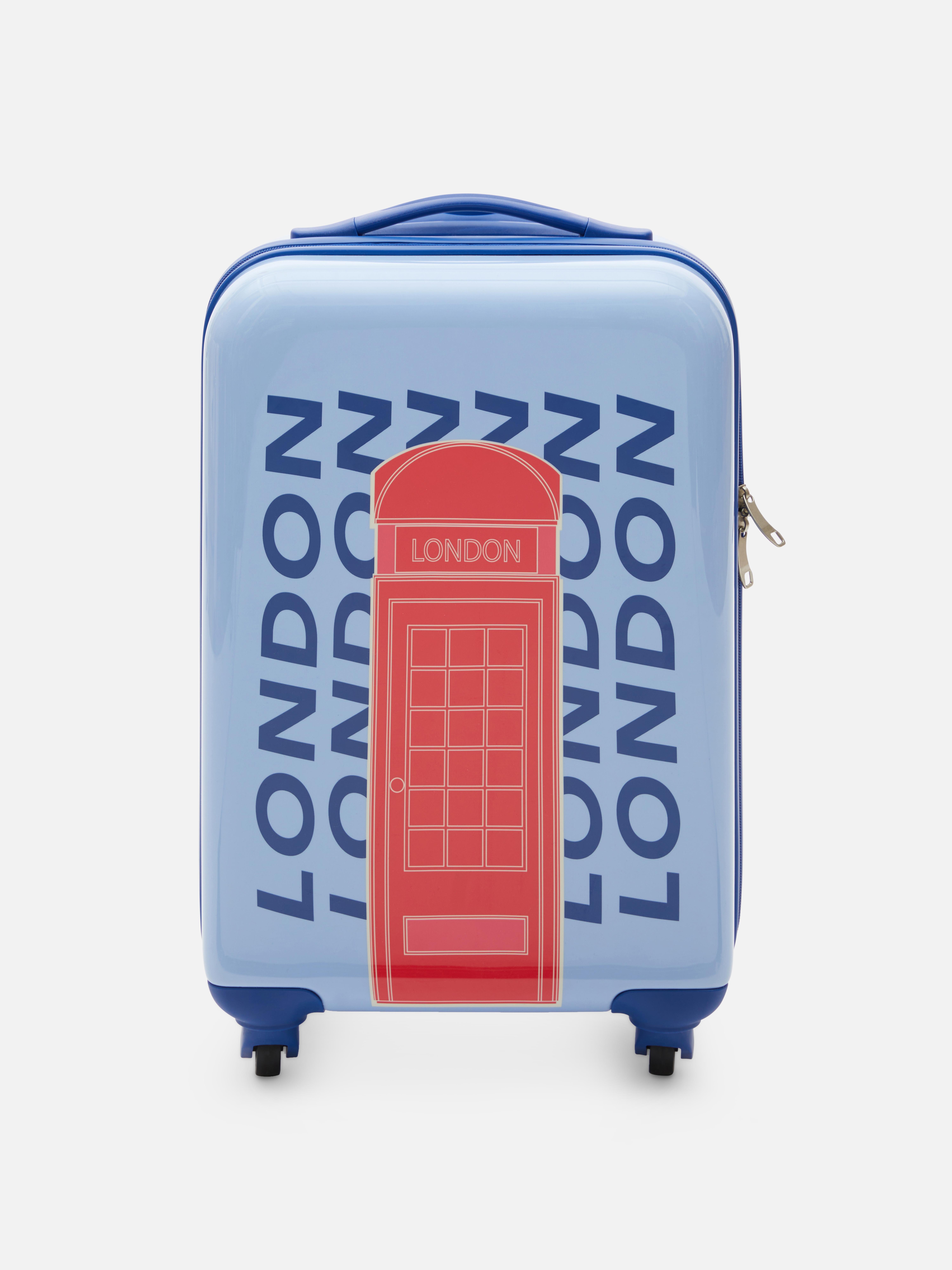 Dark Blue Hard Shell Graphic Cabin Suitcase Primark