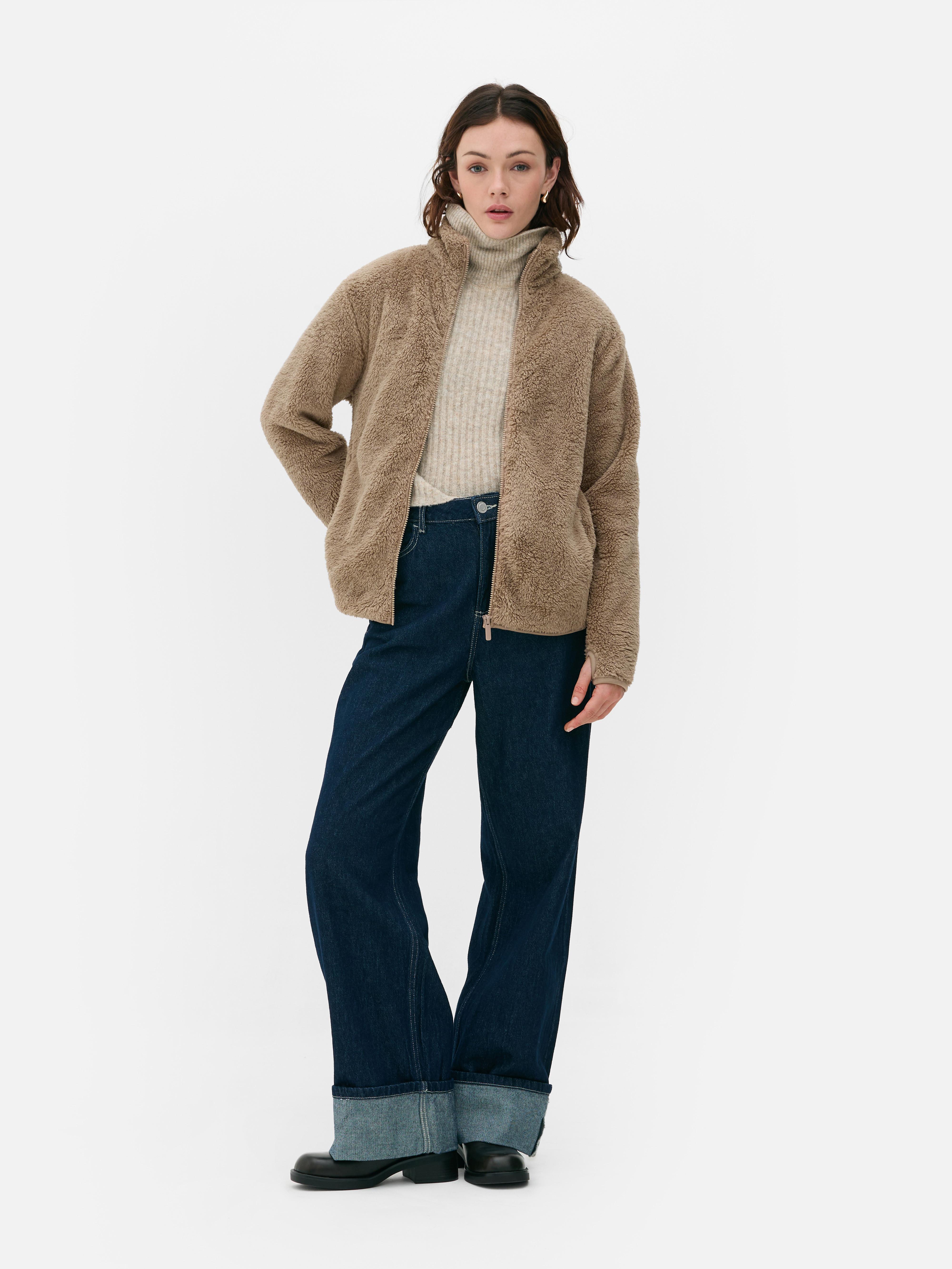 Womens Taupe Zip Through Teddy Jacket Primark