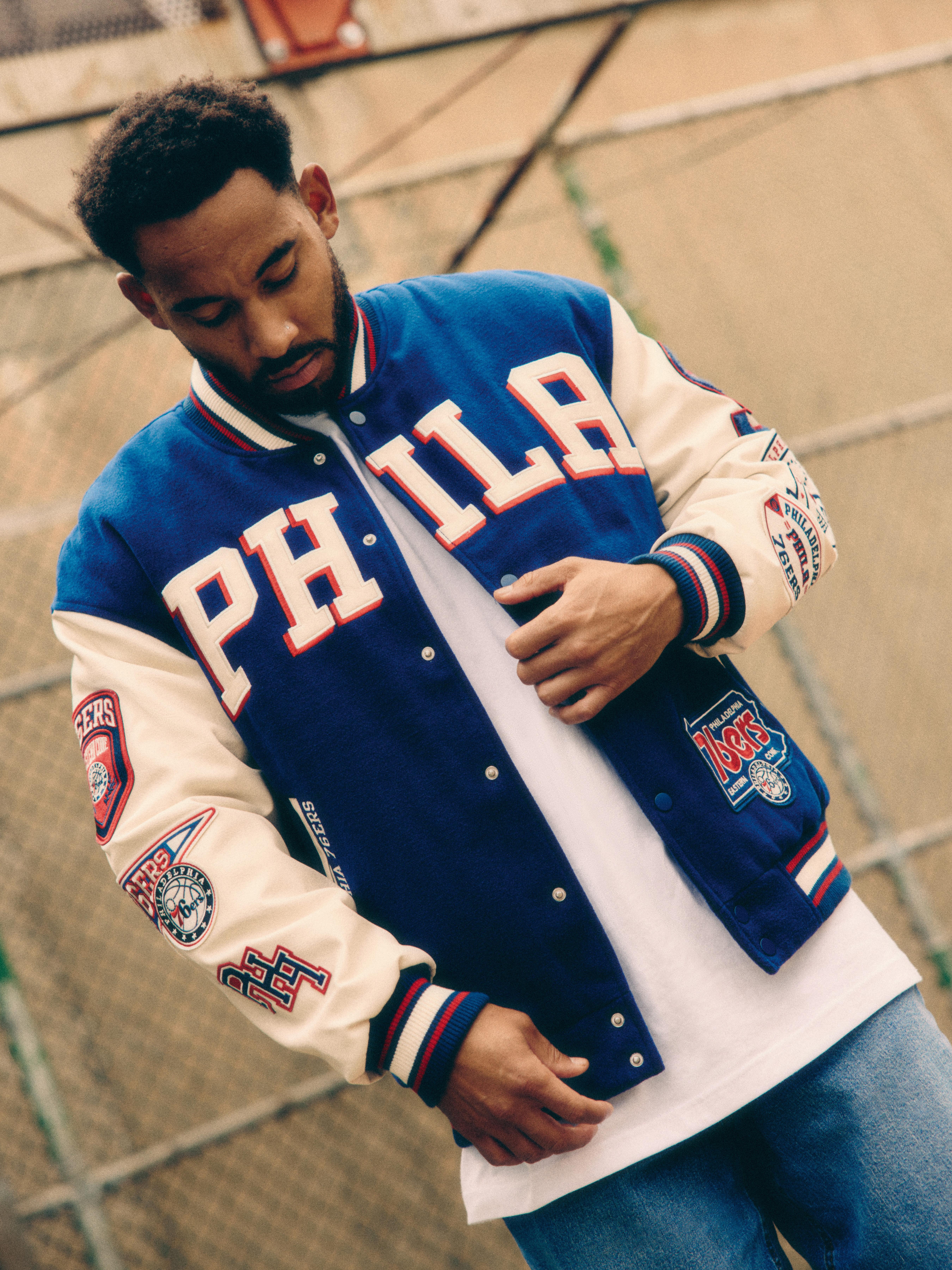 Mens Blue NBA Philadelphia 76ers Varsity Jacket Primark