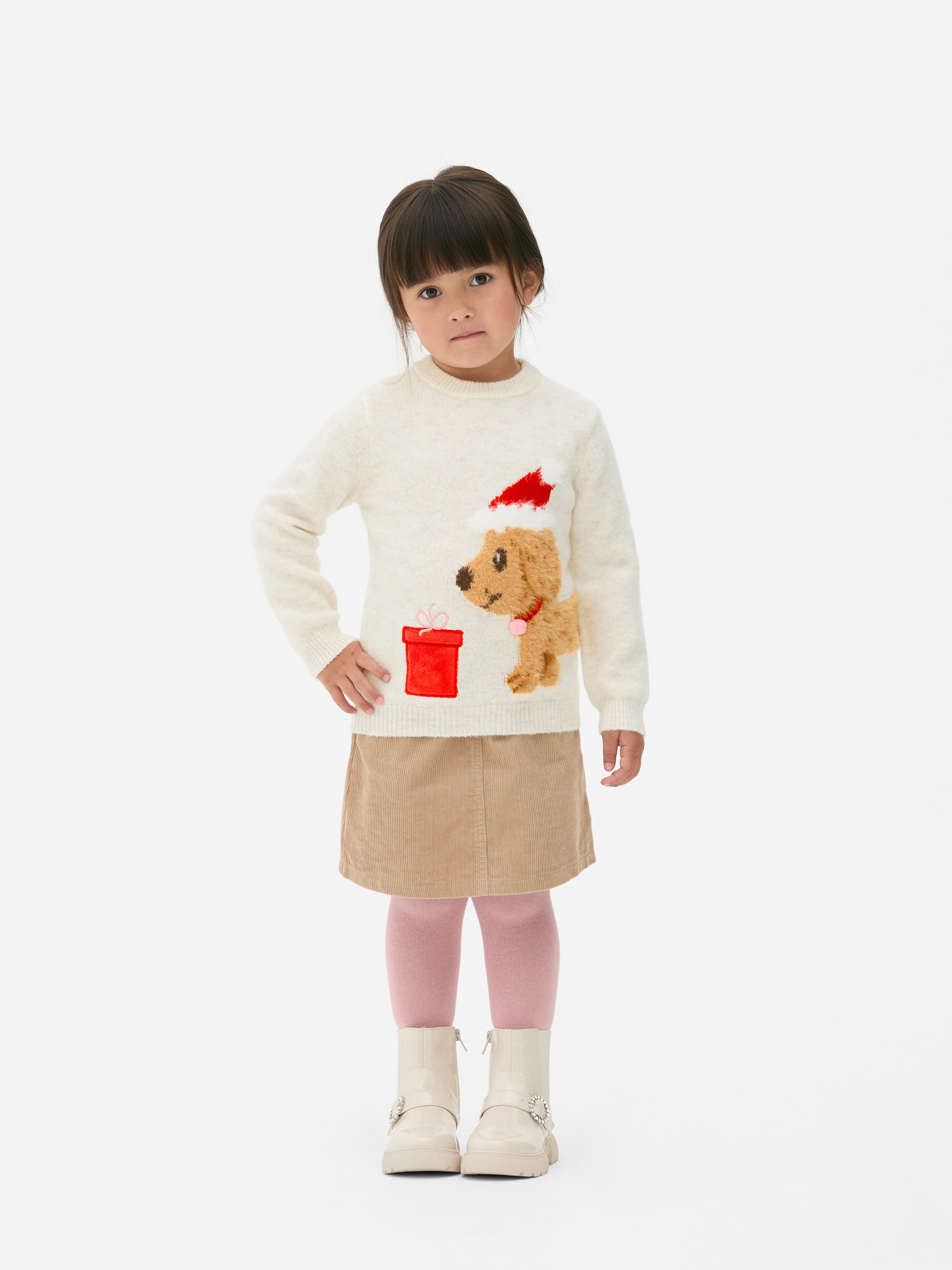 Girls Oatmeal Kids Light Up Dog Christmas Jumper Penneys