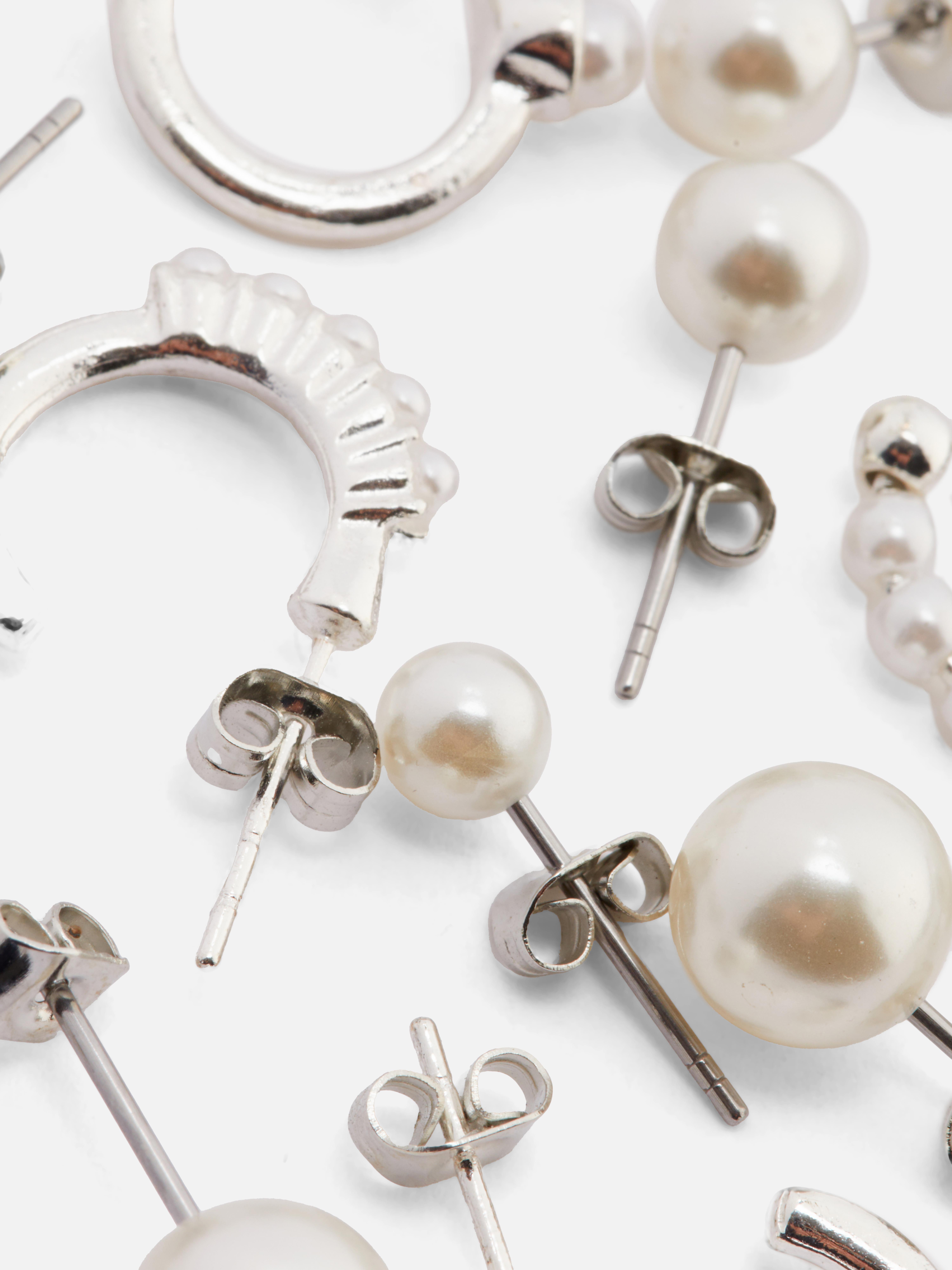 Women s Multipack Faux Pearl Earrings White Primark