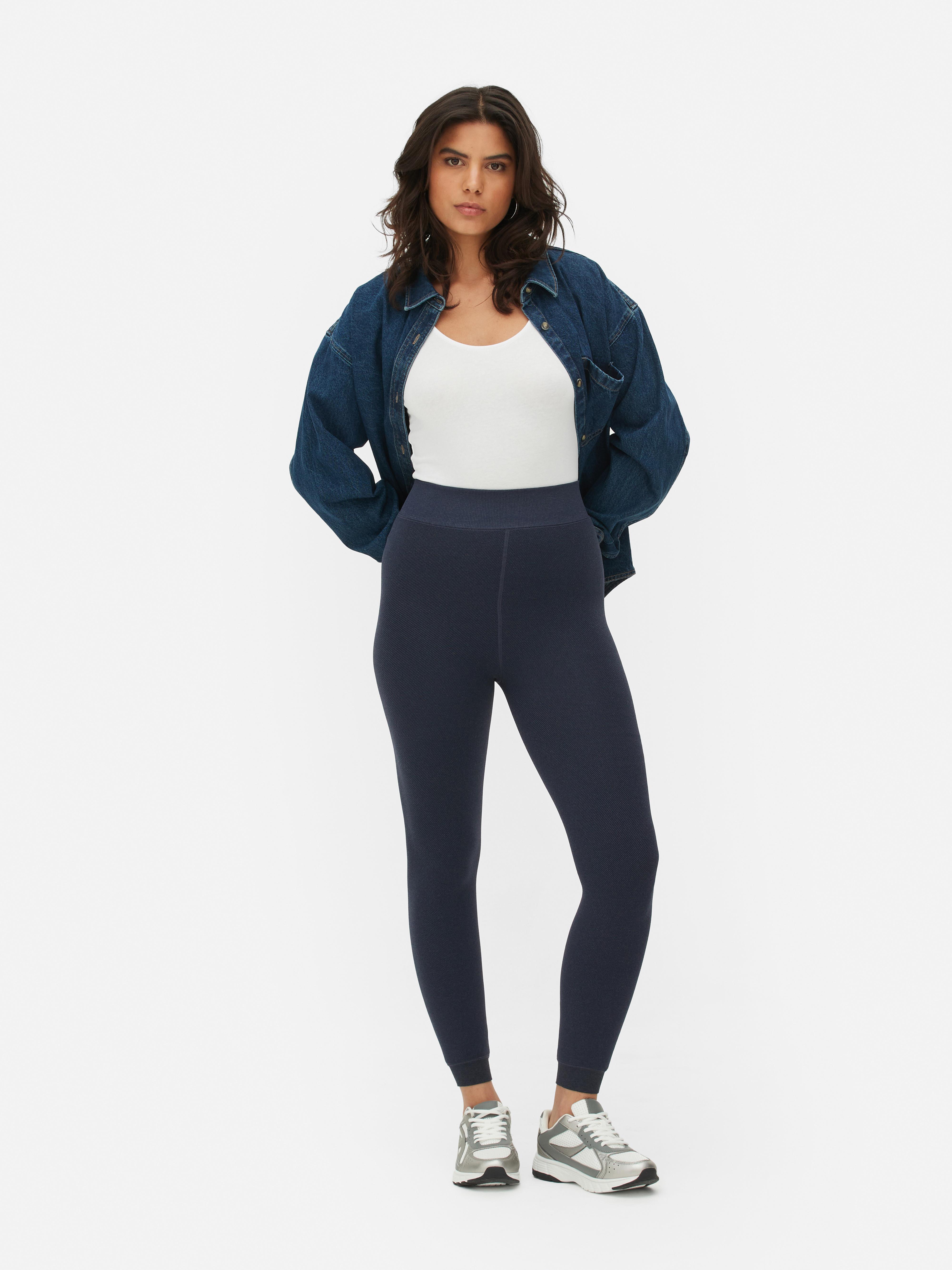 Womens Navy Velvet Plush Lined Denim Look Leggings Primark