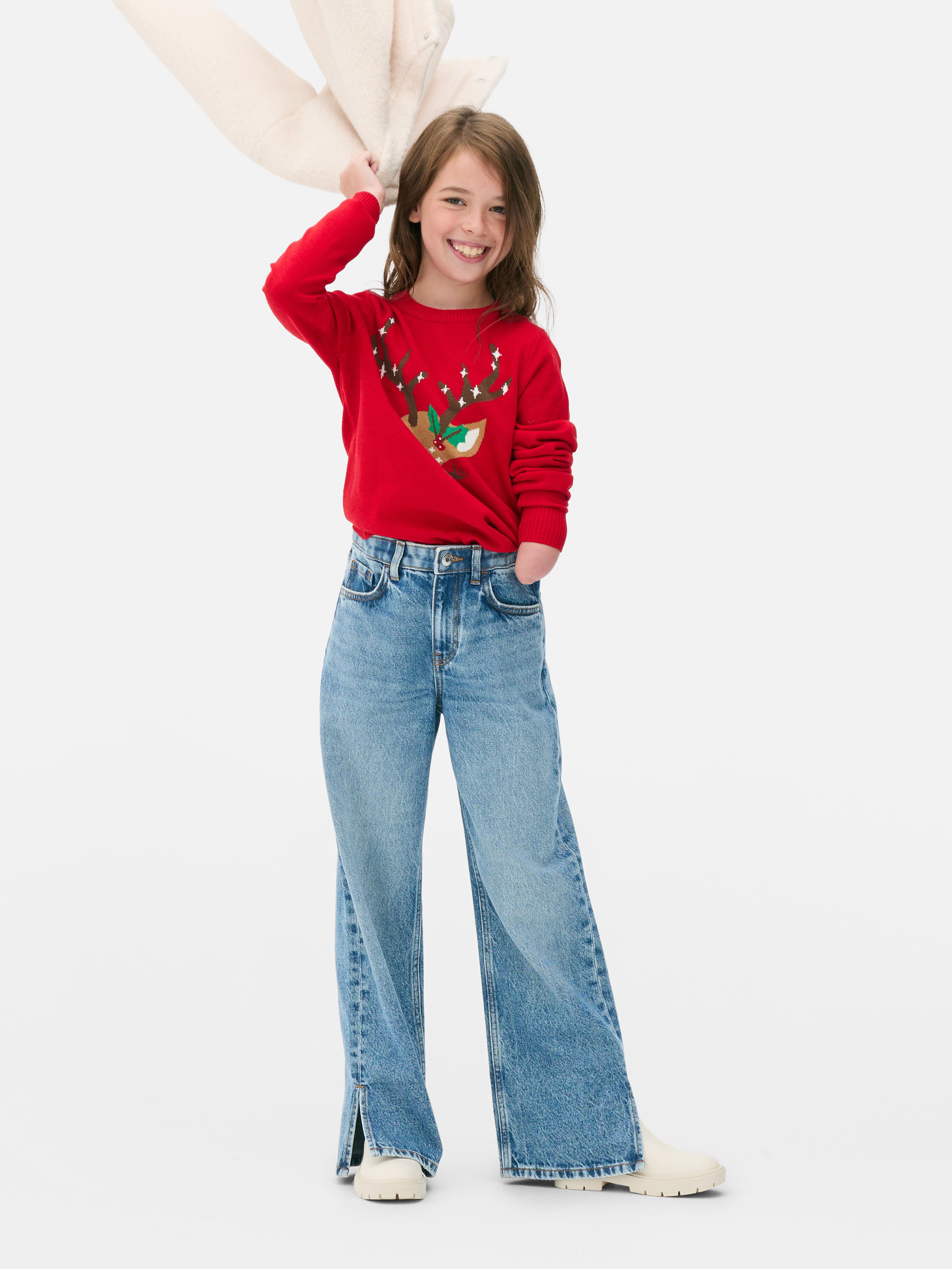 Girls Red Kids Reindeer Christmas Jumper Penneys