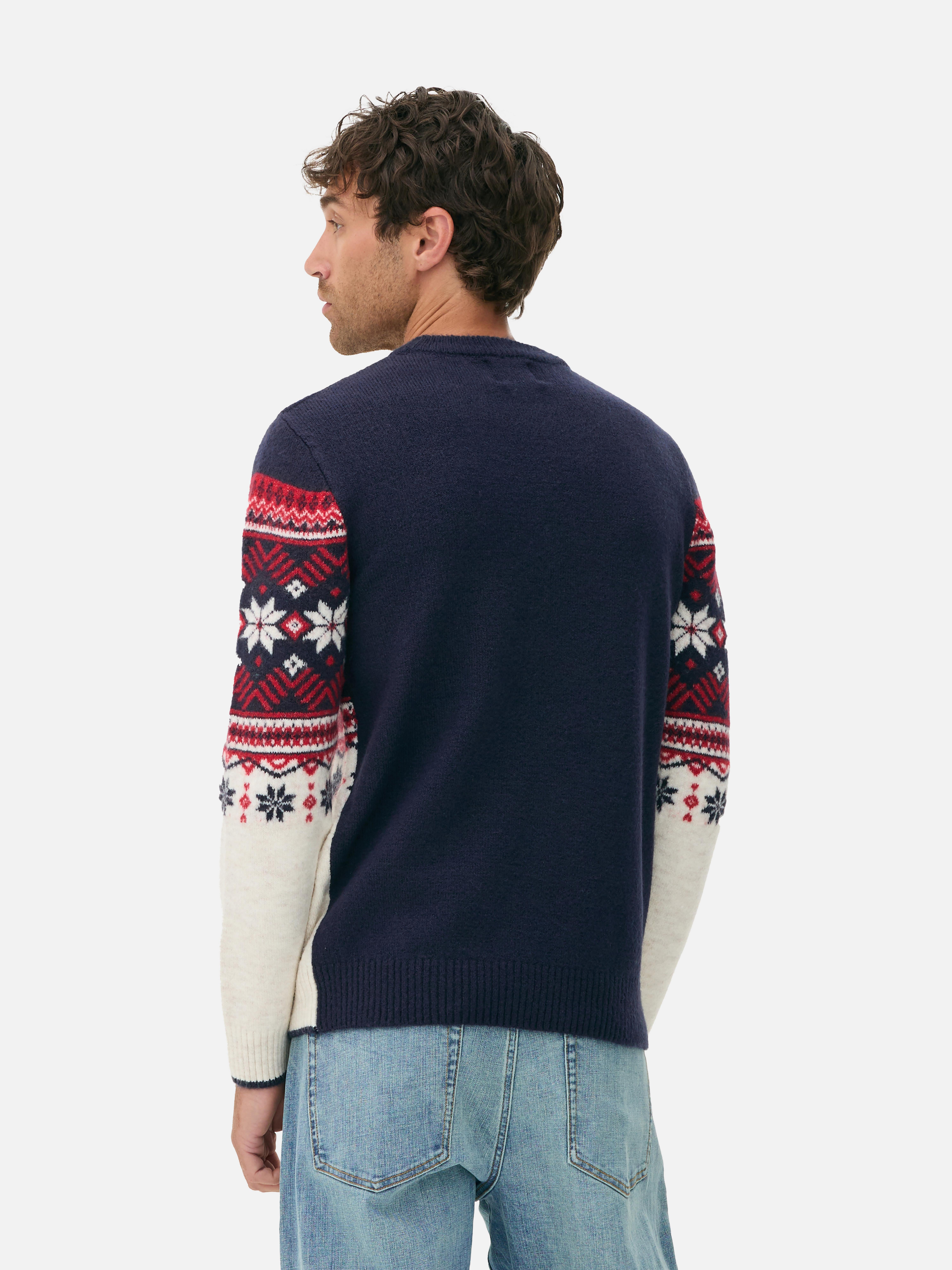 Matchende Fairisle kersttrui voor heren Marineblauw Heren Primark
