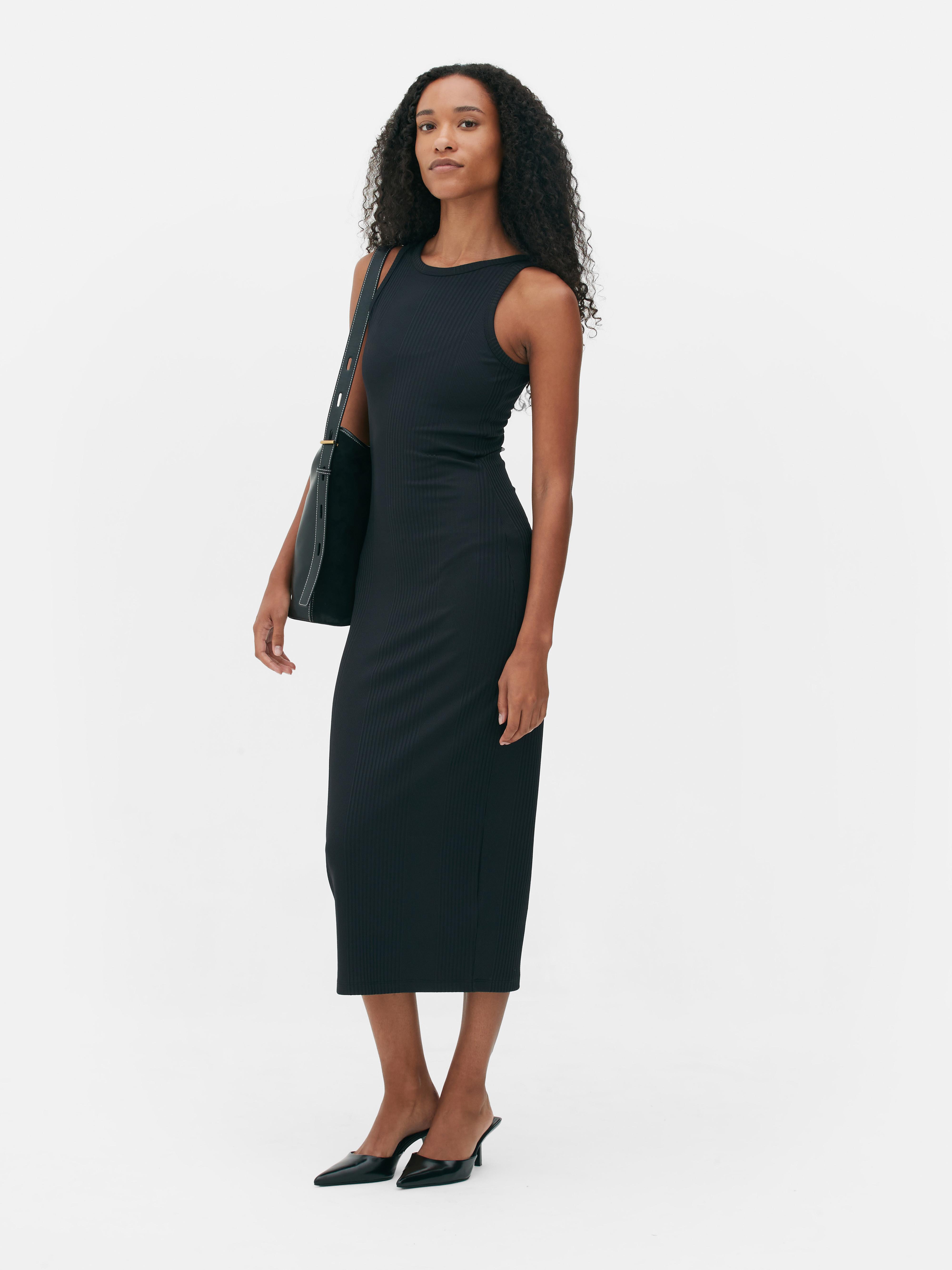 Womens Black Ribbed Racerback Midi Dress Primark