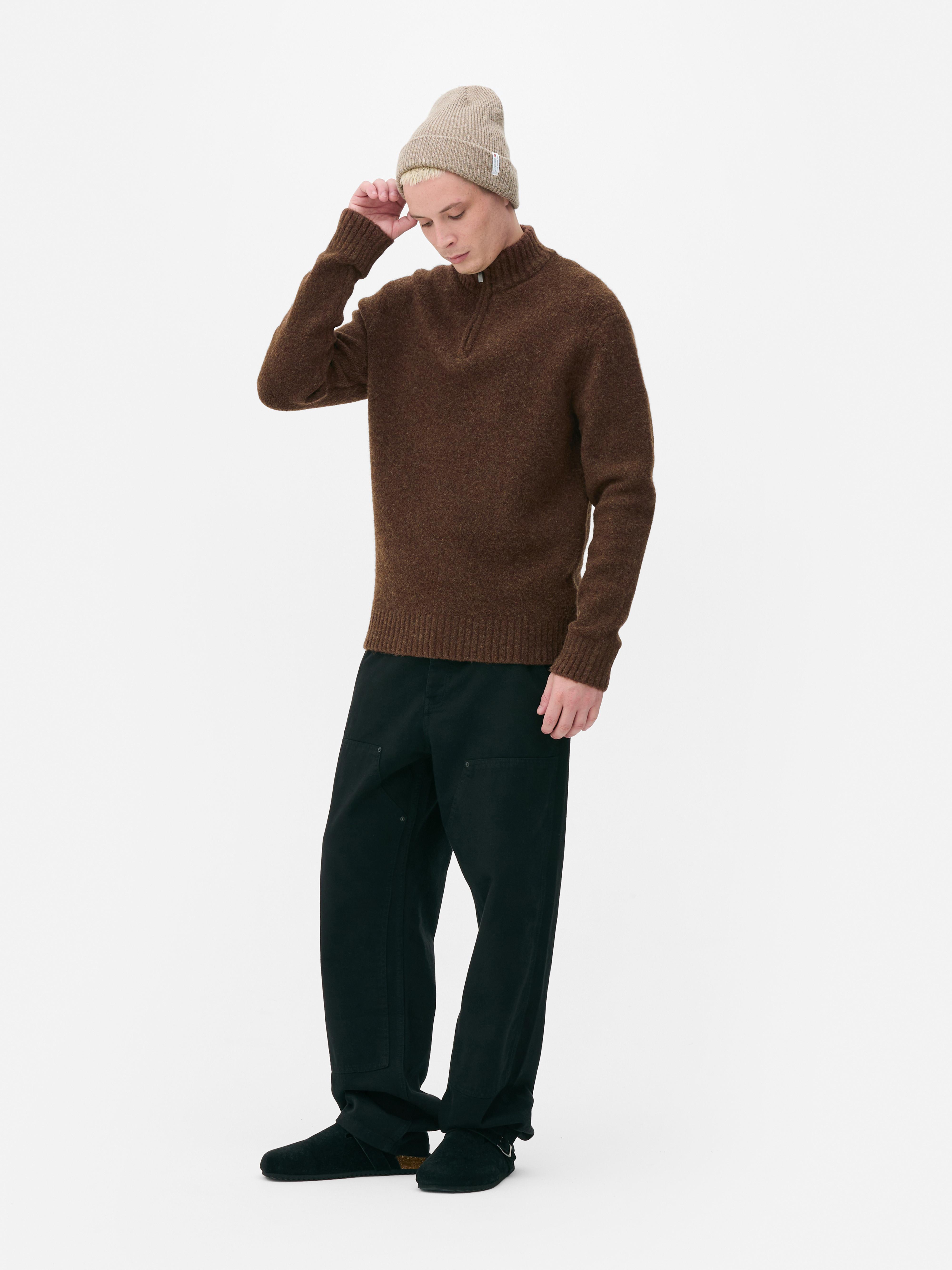 Men s Brown Chunky Half Zip Jumper Penneys