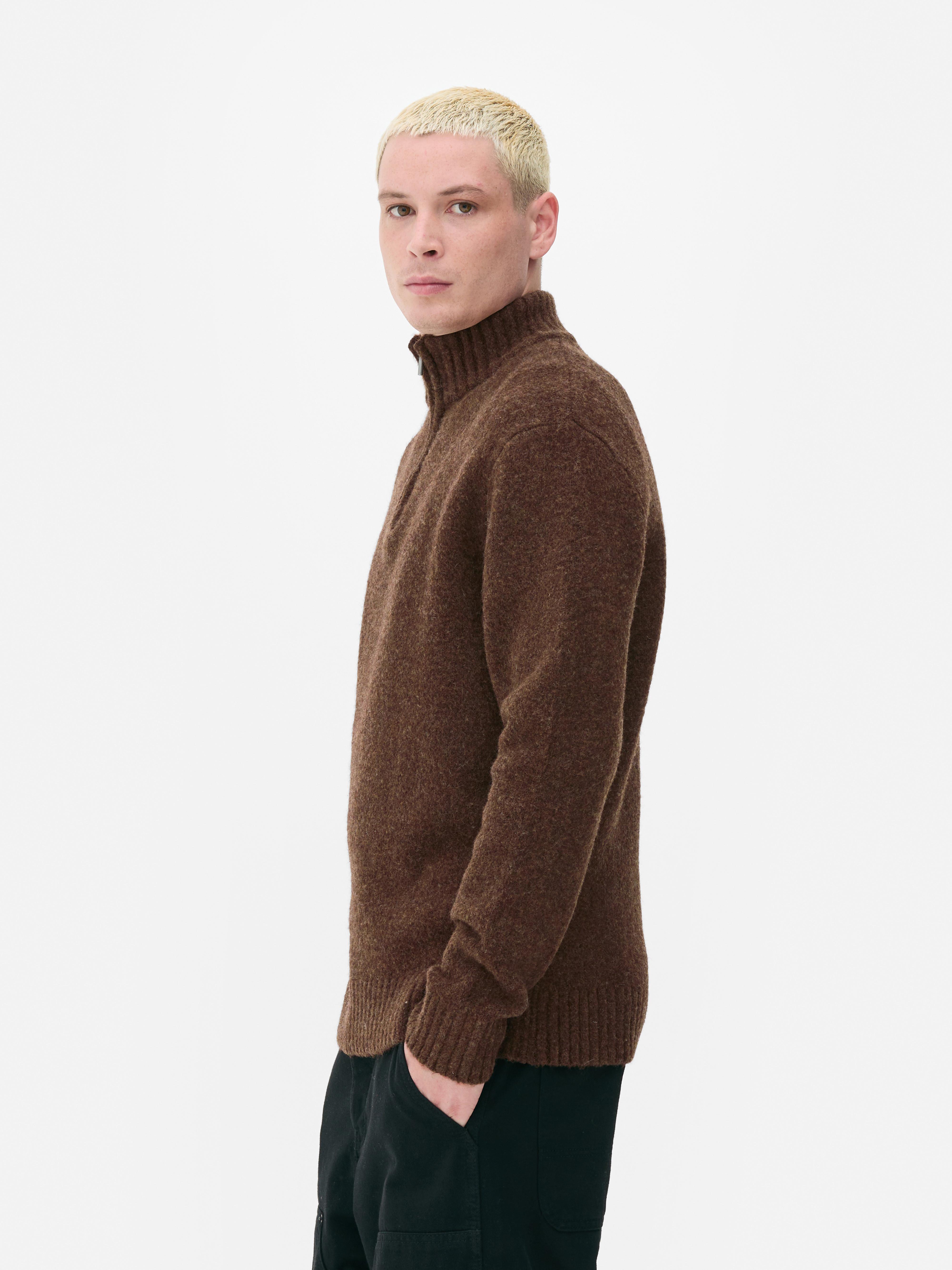 Mens Brown Chunky Half-Zip Jumper | Primark