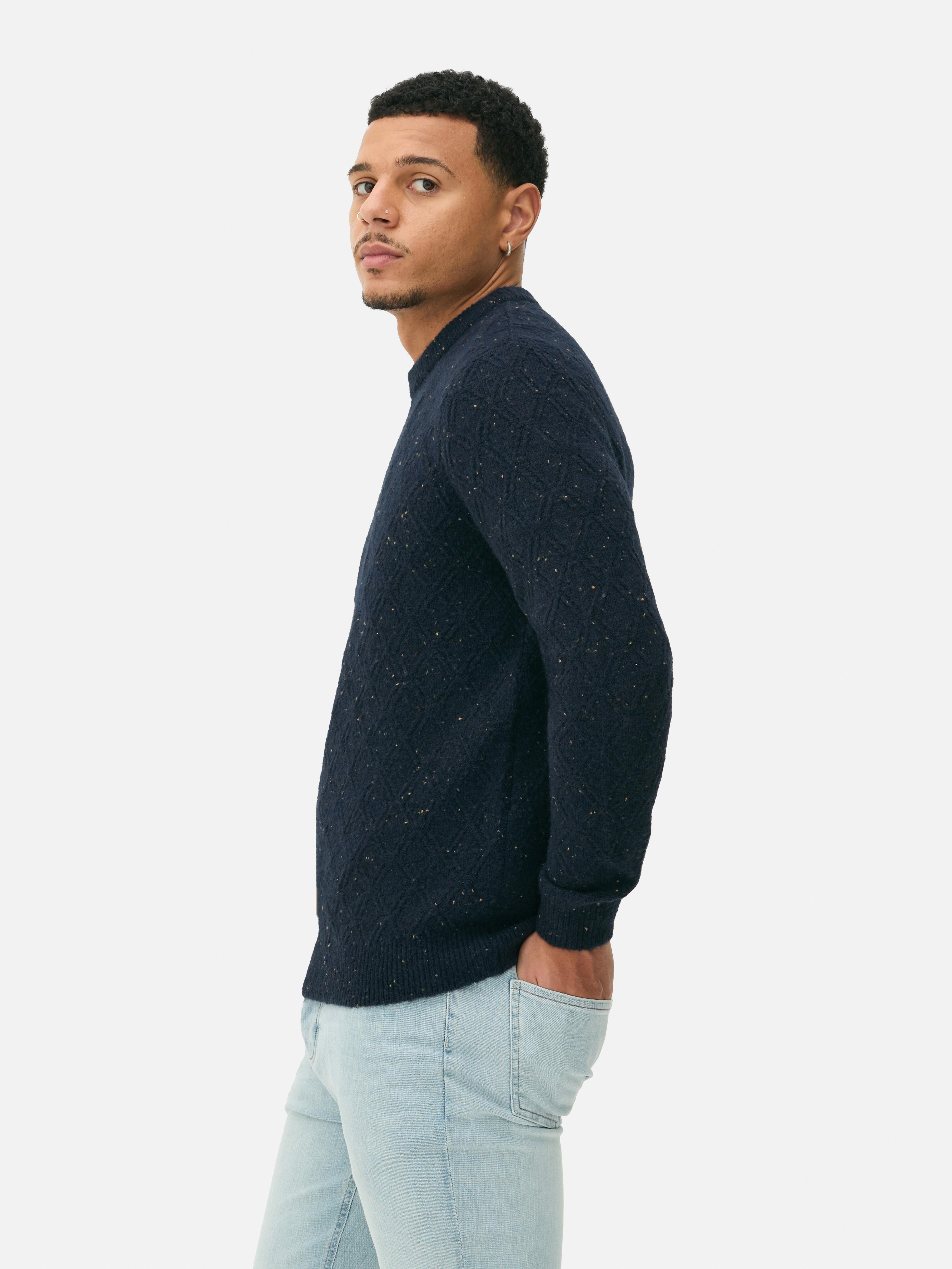 Mens Navy Diamond Textured Jumper | Primark