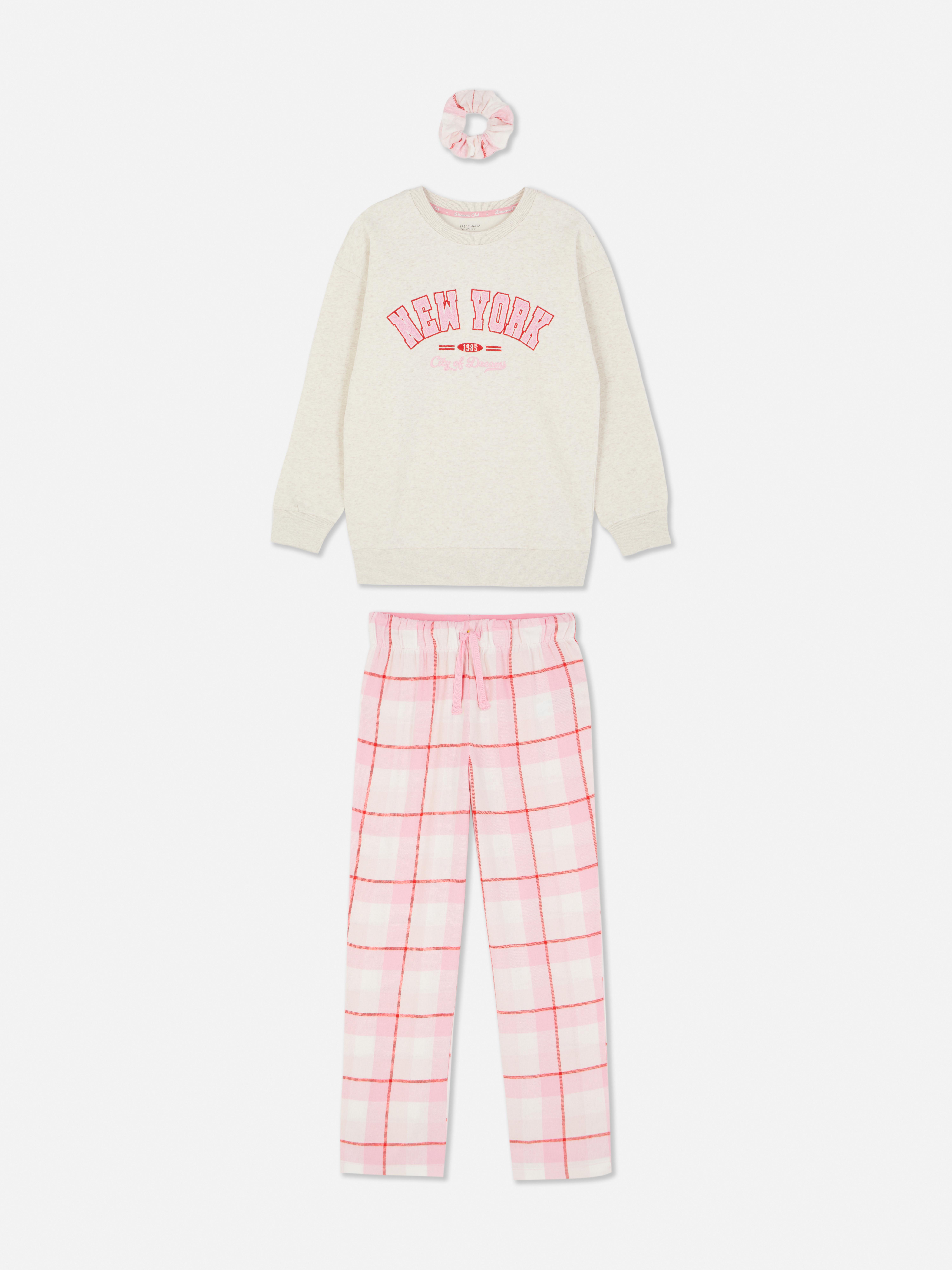 Girls Oatmeal New York Flannel Pyjama Set Primark