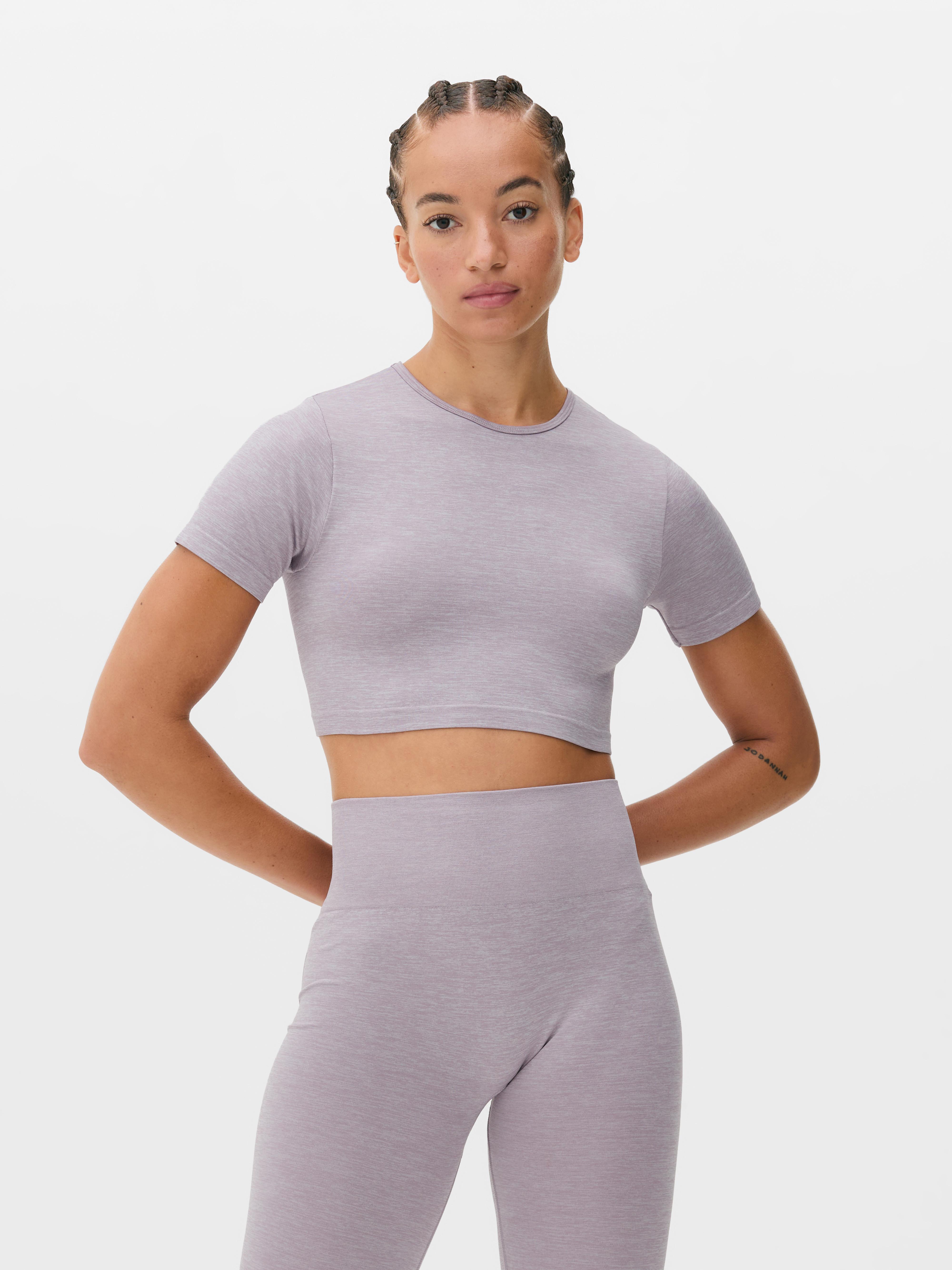 Womens Light Purple Seamless Marl Crop Gym T Shirt Primark