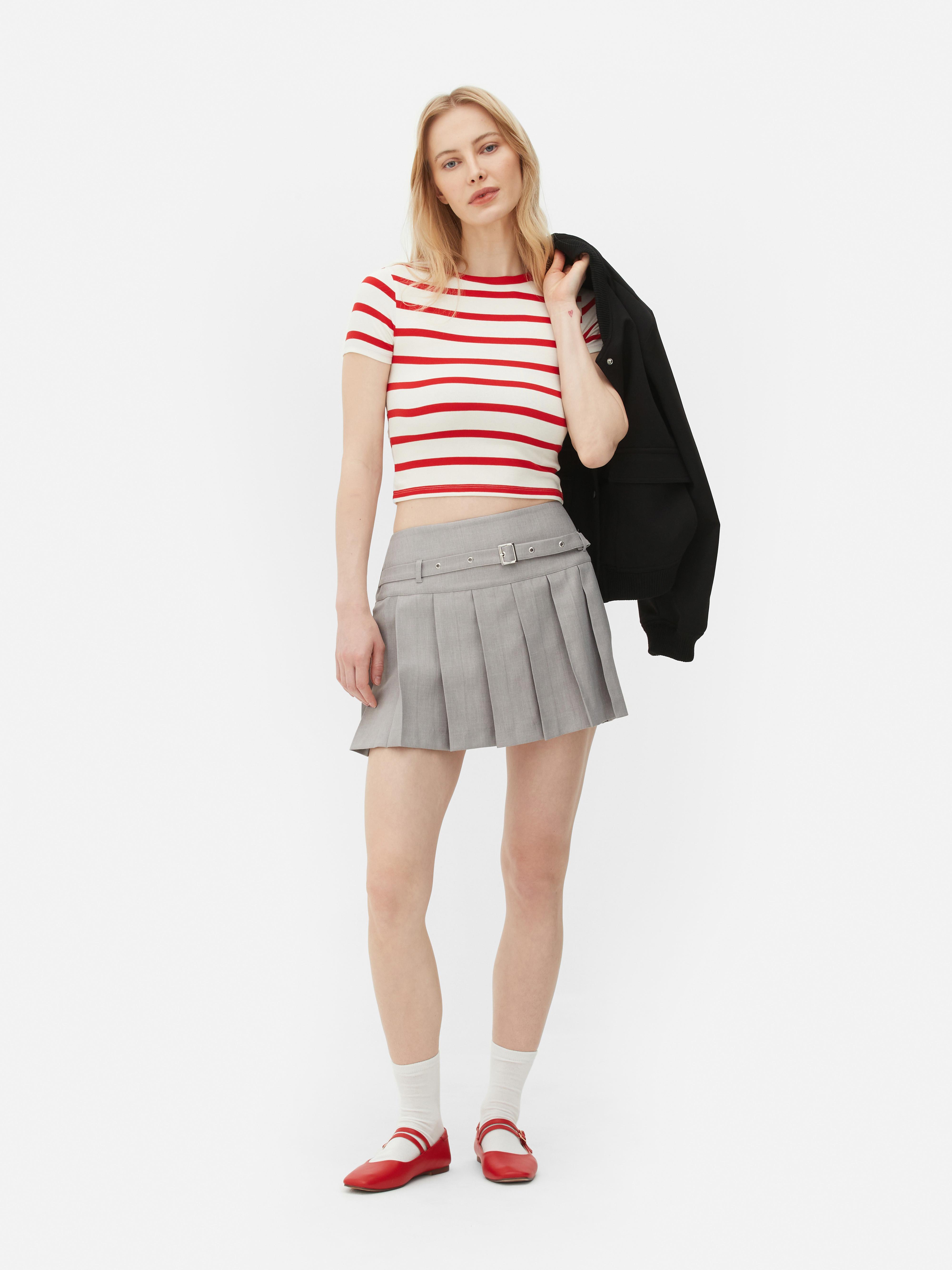 Girls Navy Check Pleated Skirt Penneys