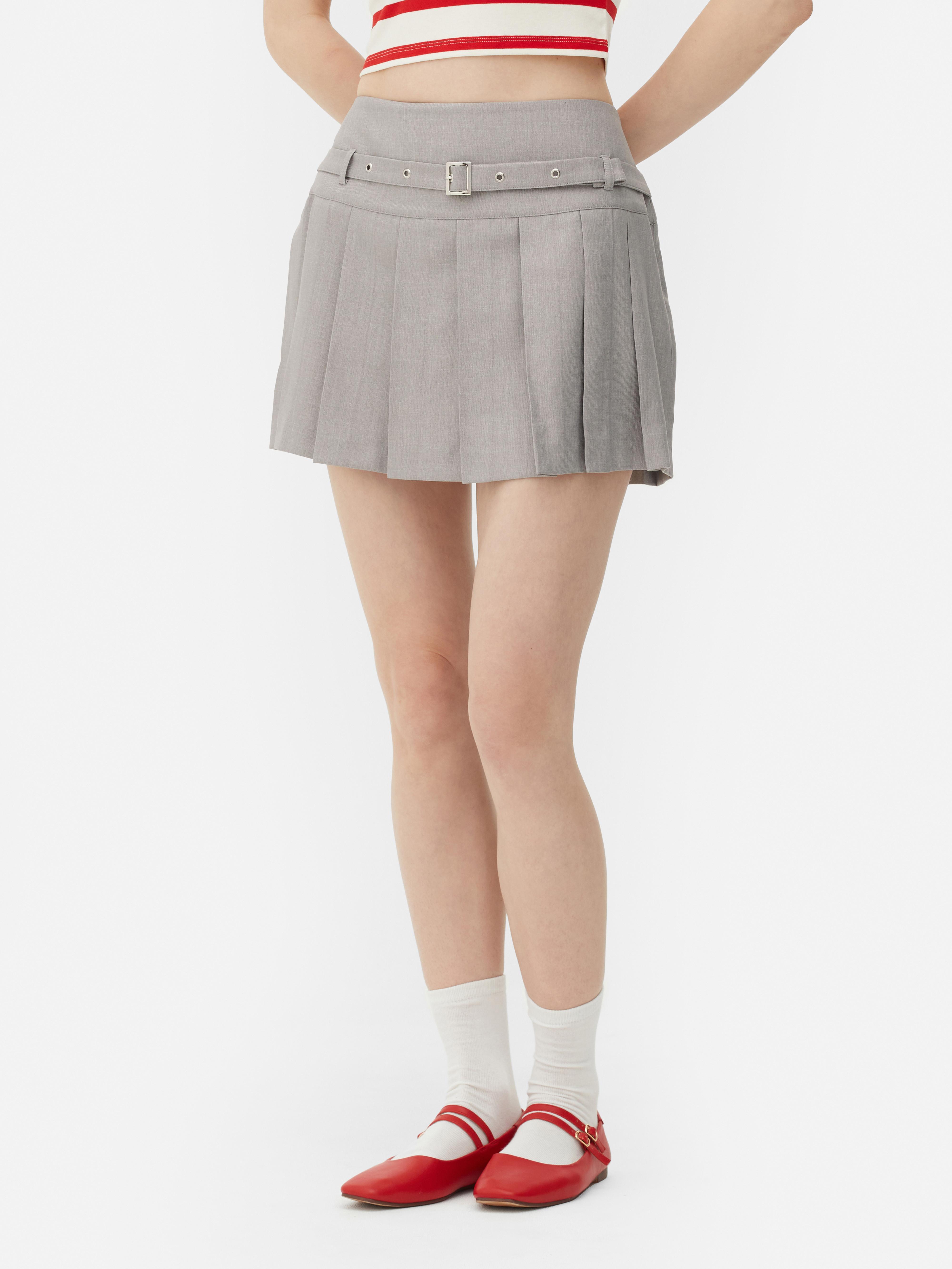 Womens Light Grey Buckle Pleated Mini Skirt Primark