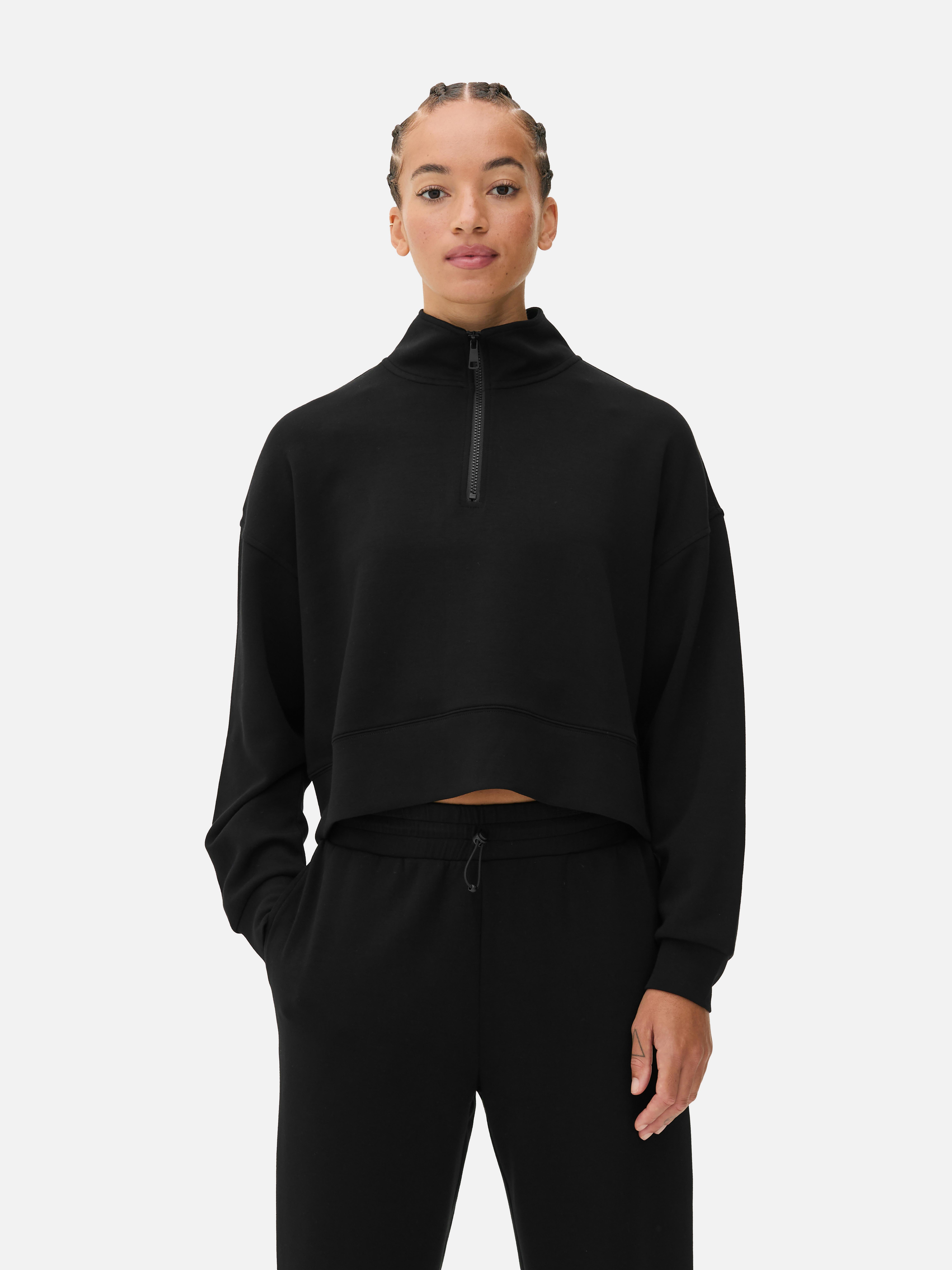 Womens Black Co ord Funnel Neck Half Zip Sweatshirt Primark
