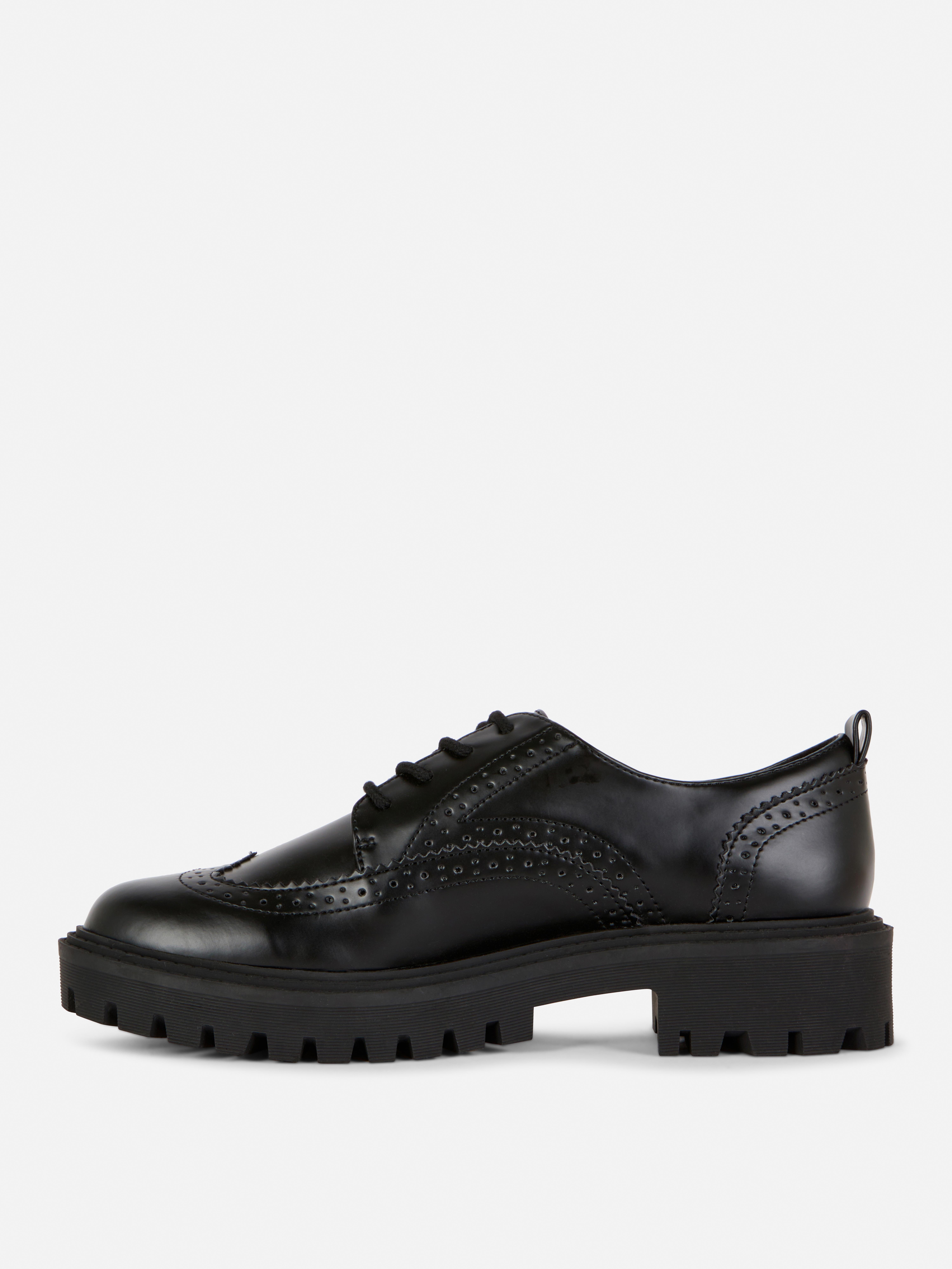 Womens Black Lace Up Chunky Brogues Primark