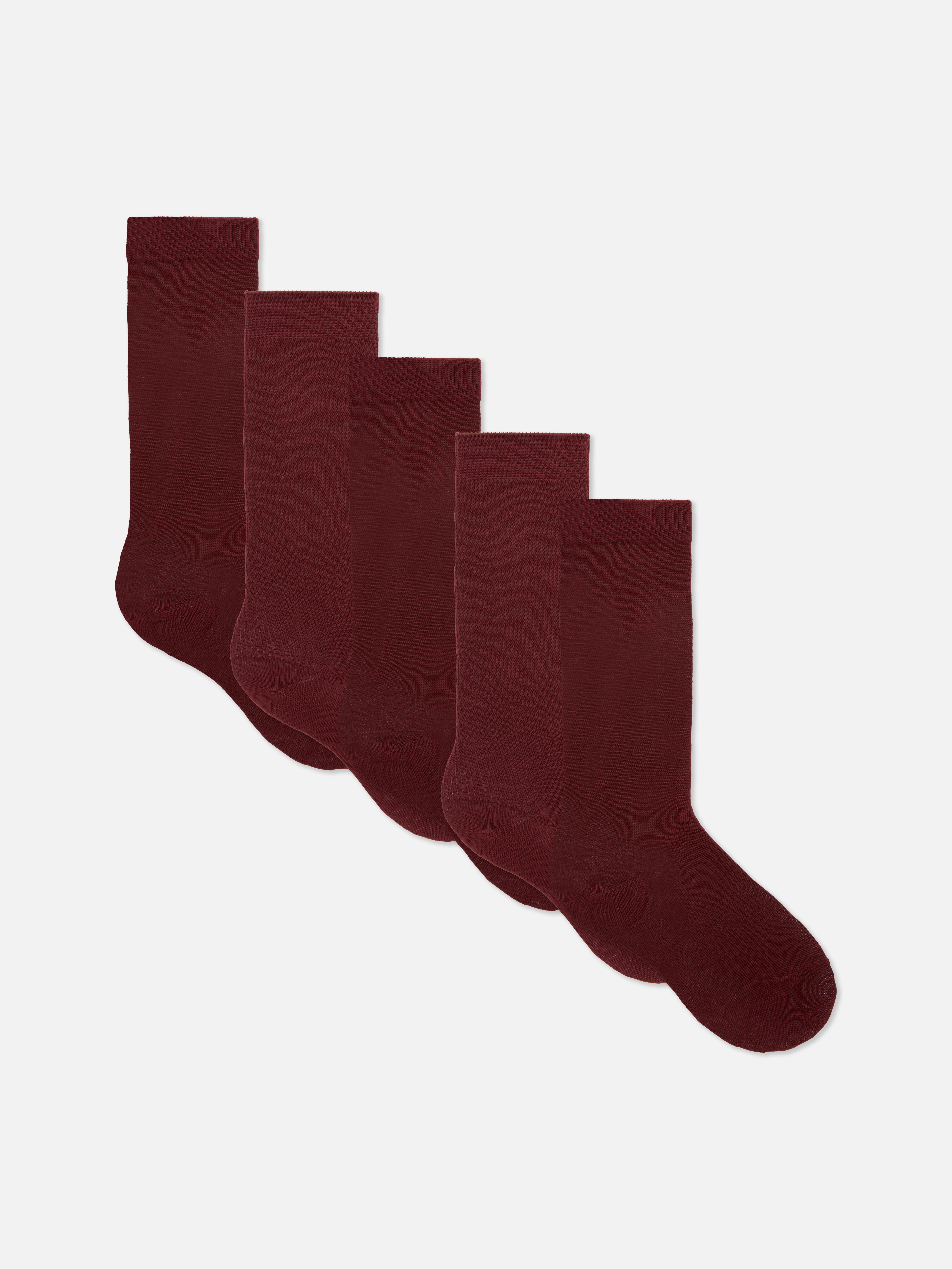 Burgundy 5pk Knee High Socks Primark