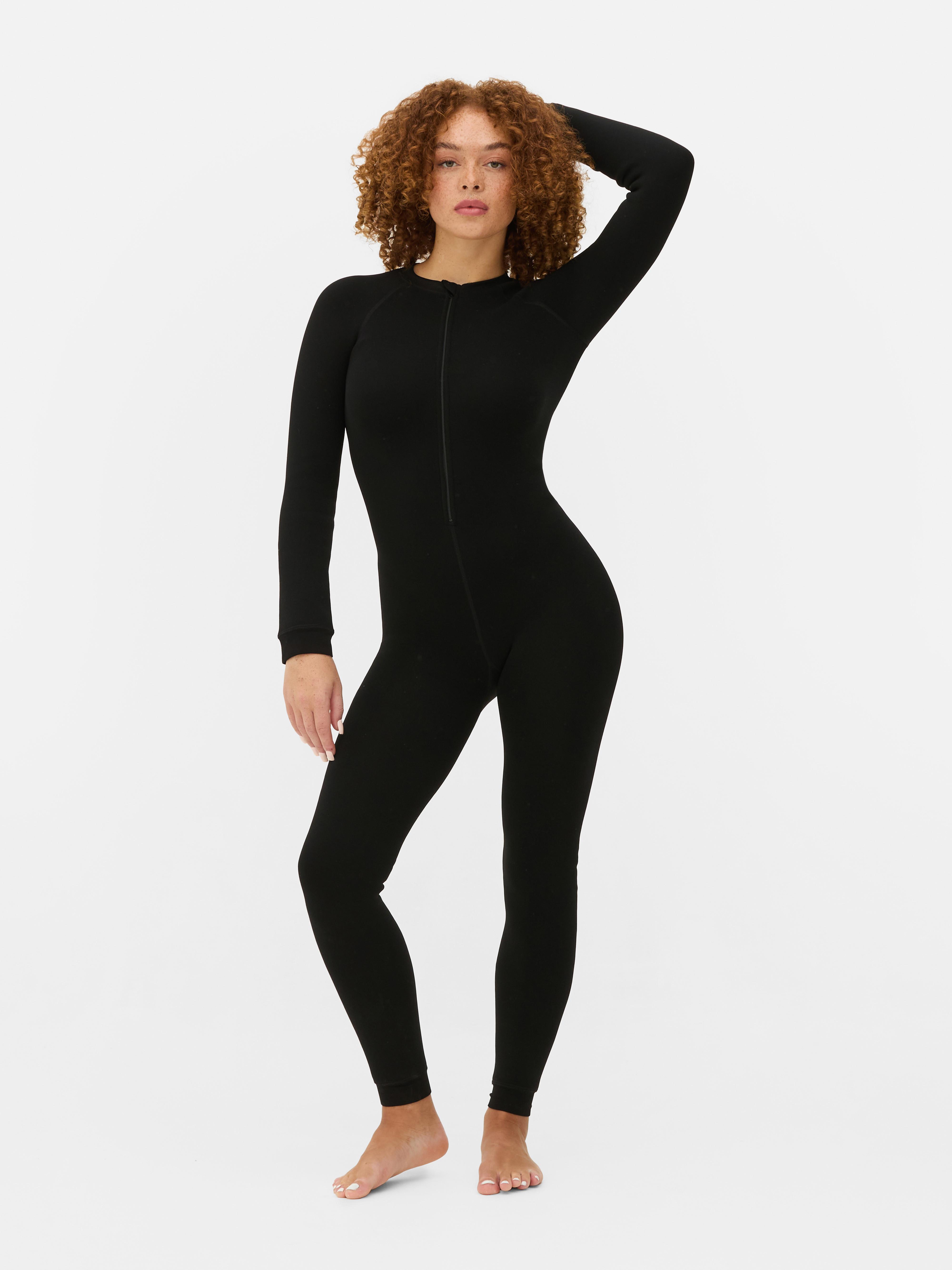 Women s Black Thermal Velvet Unitard Primark