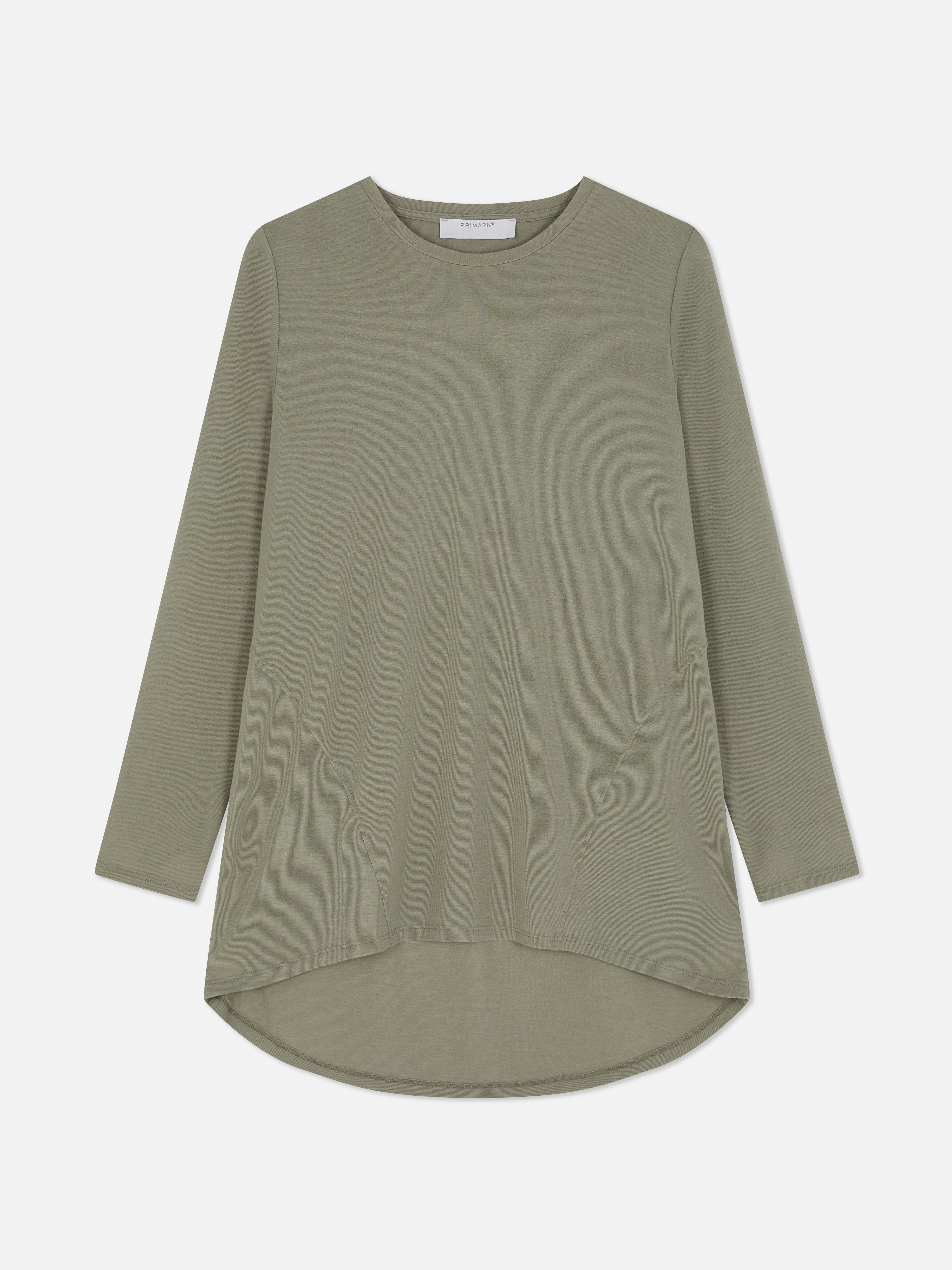 Žebrovaný top s prohnutým lemem a dlouhým rukávem