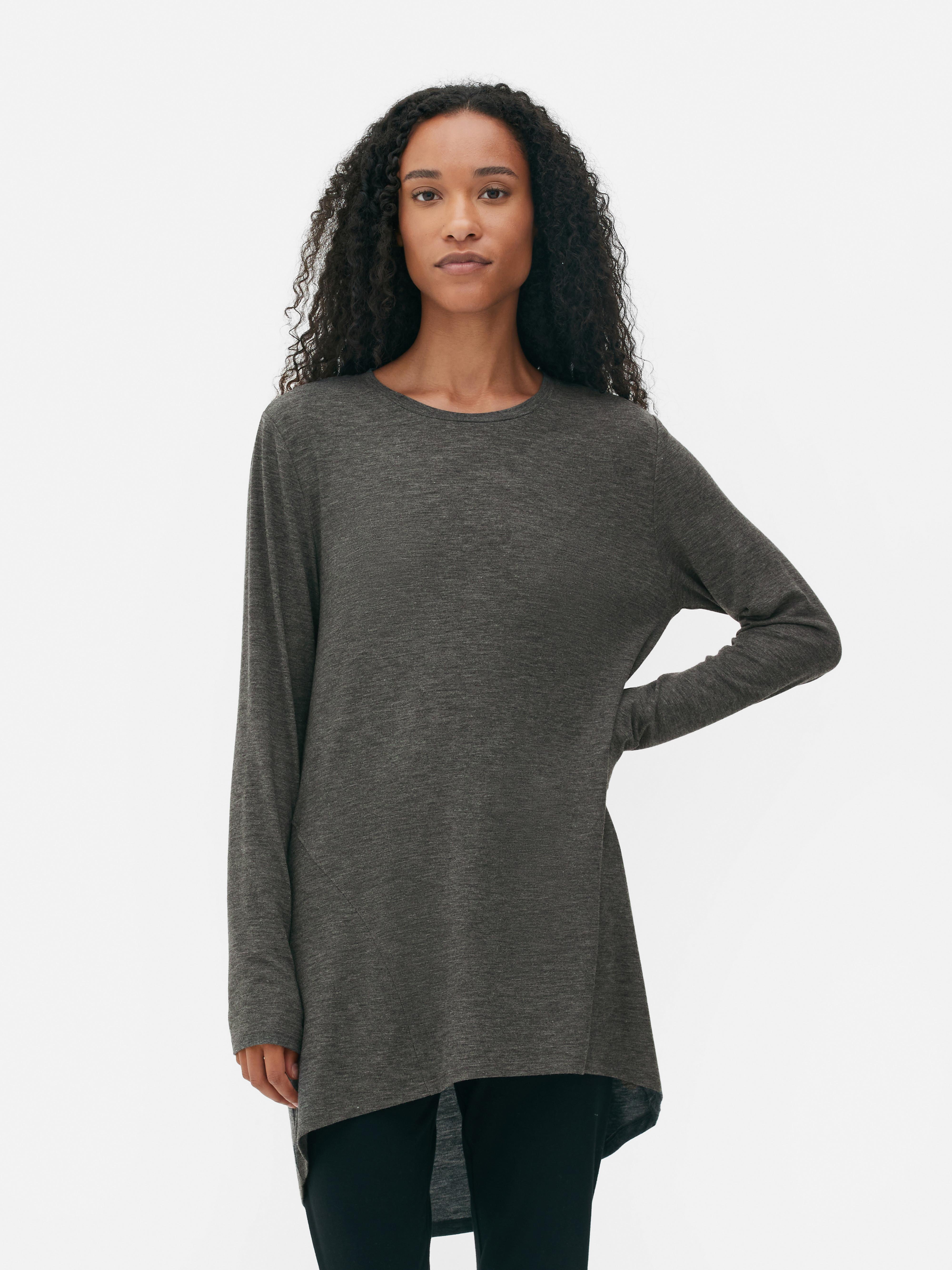 Long Sleeve Longline Curved Hem Top