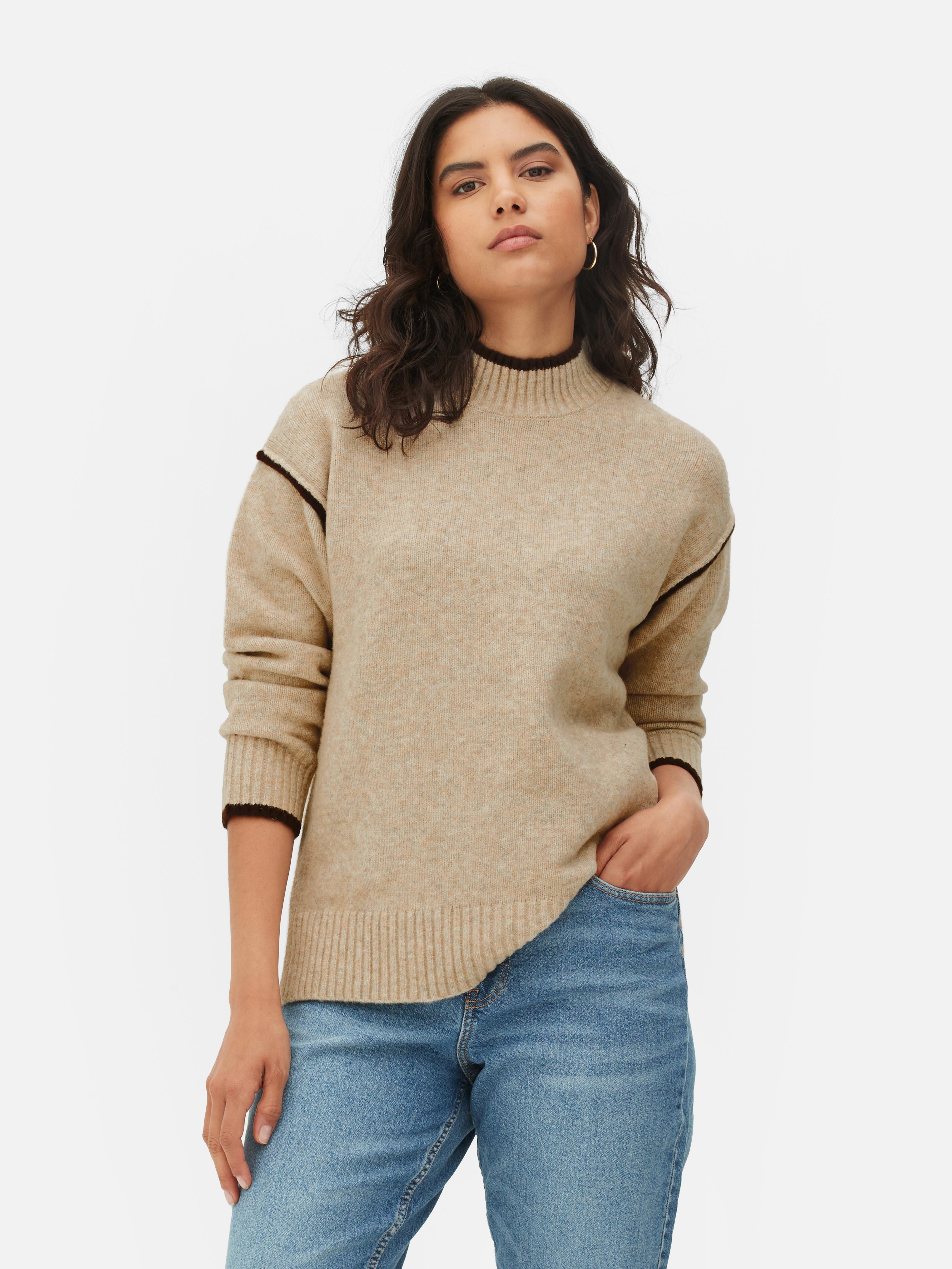 Womens Camel Contrast Stitch Jumper Primark