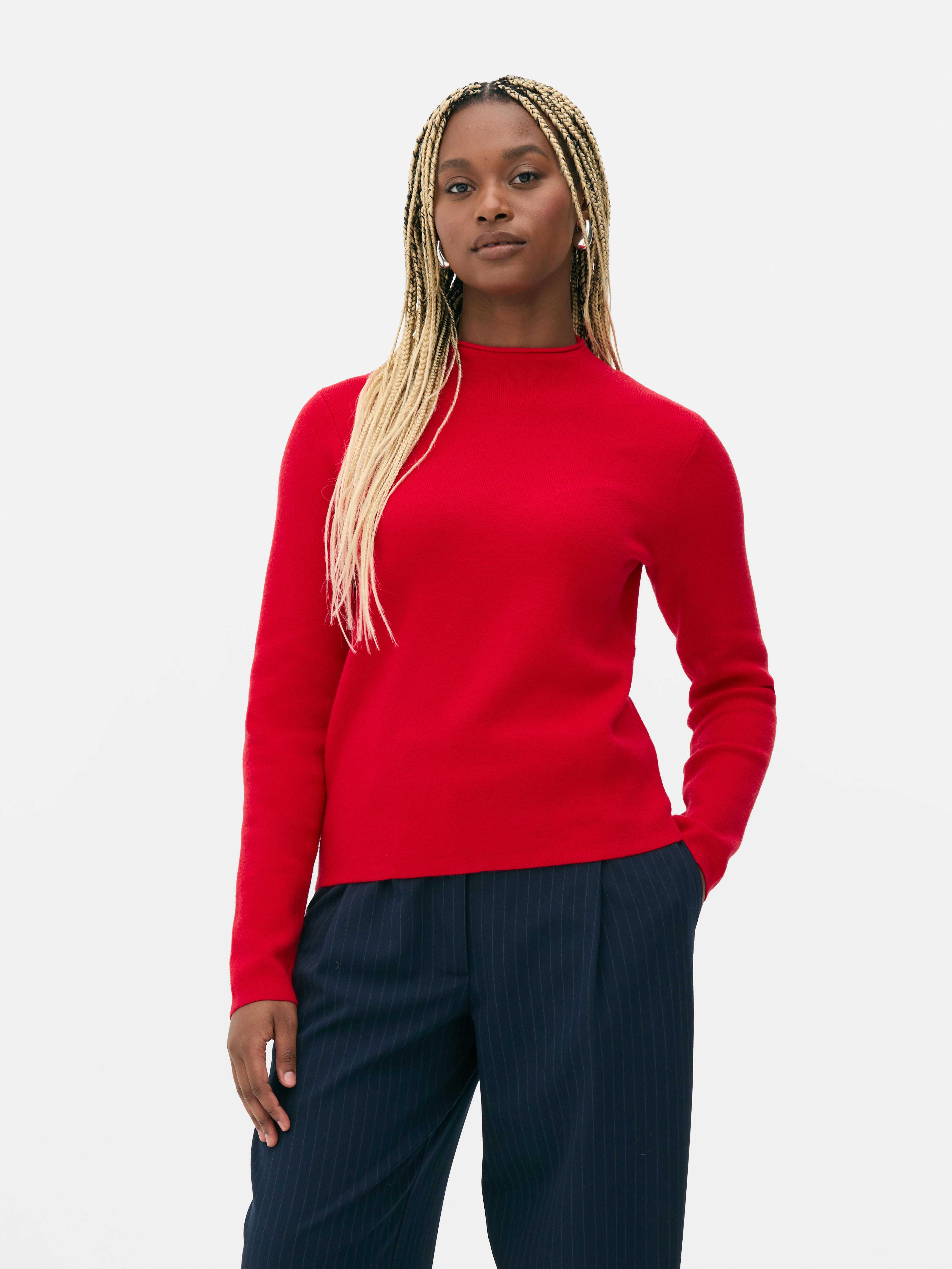 Womens Red High Neck Long Sleeve Jumper Primark