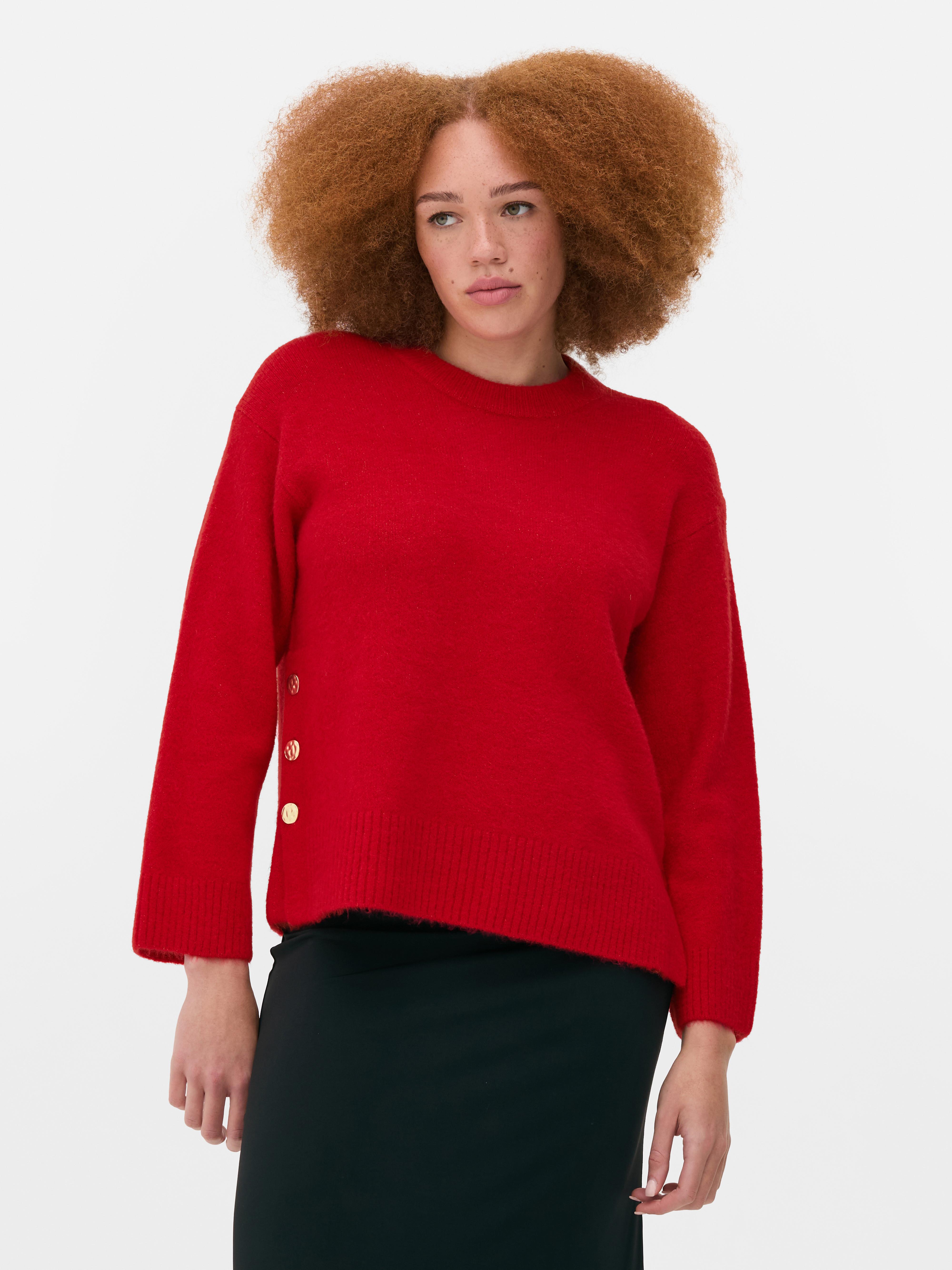 Womens Red Side Button Jumper Primark