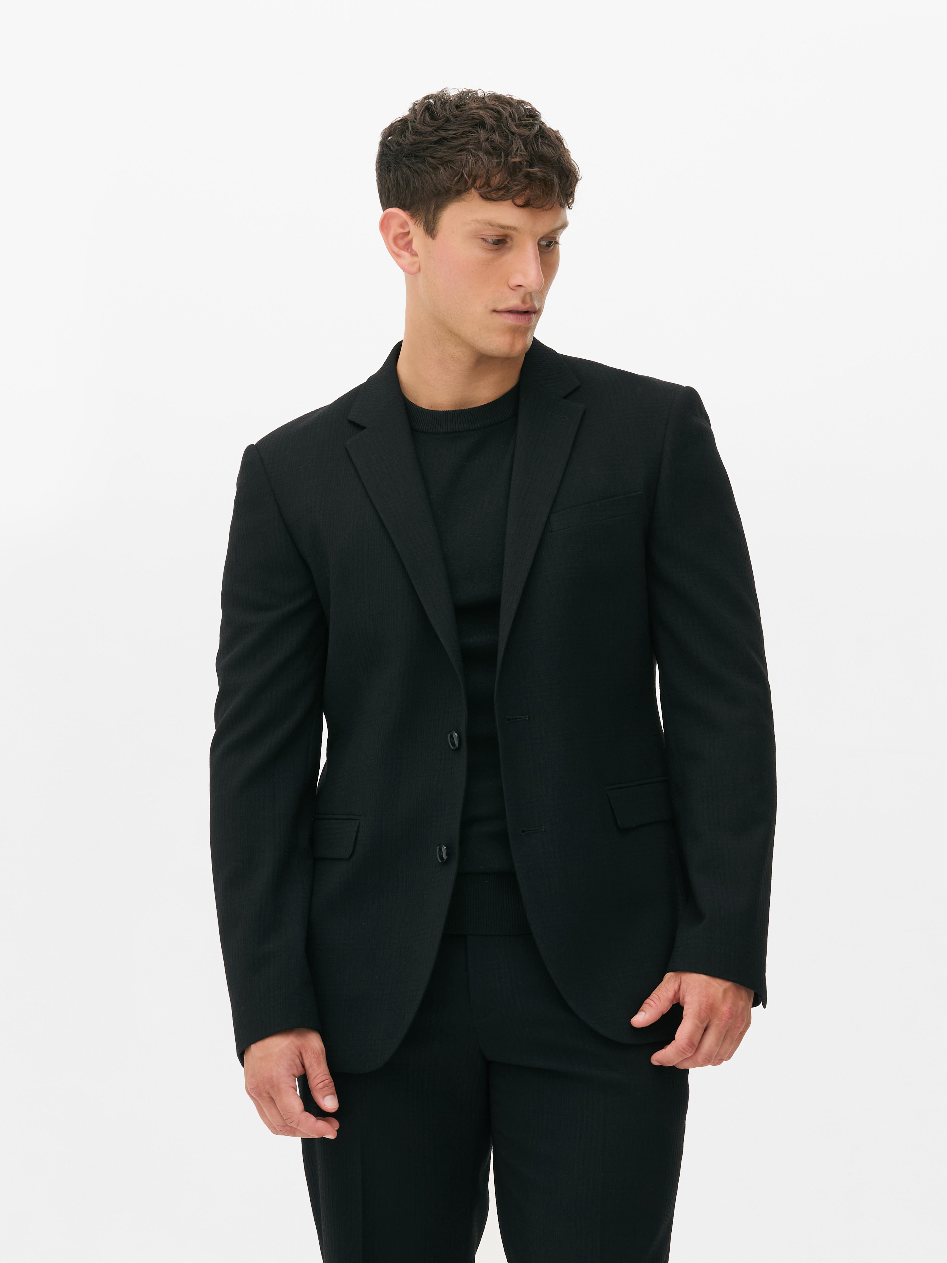 Mens Black Check Textured Single Breasted Blazer Primark