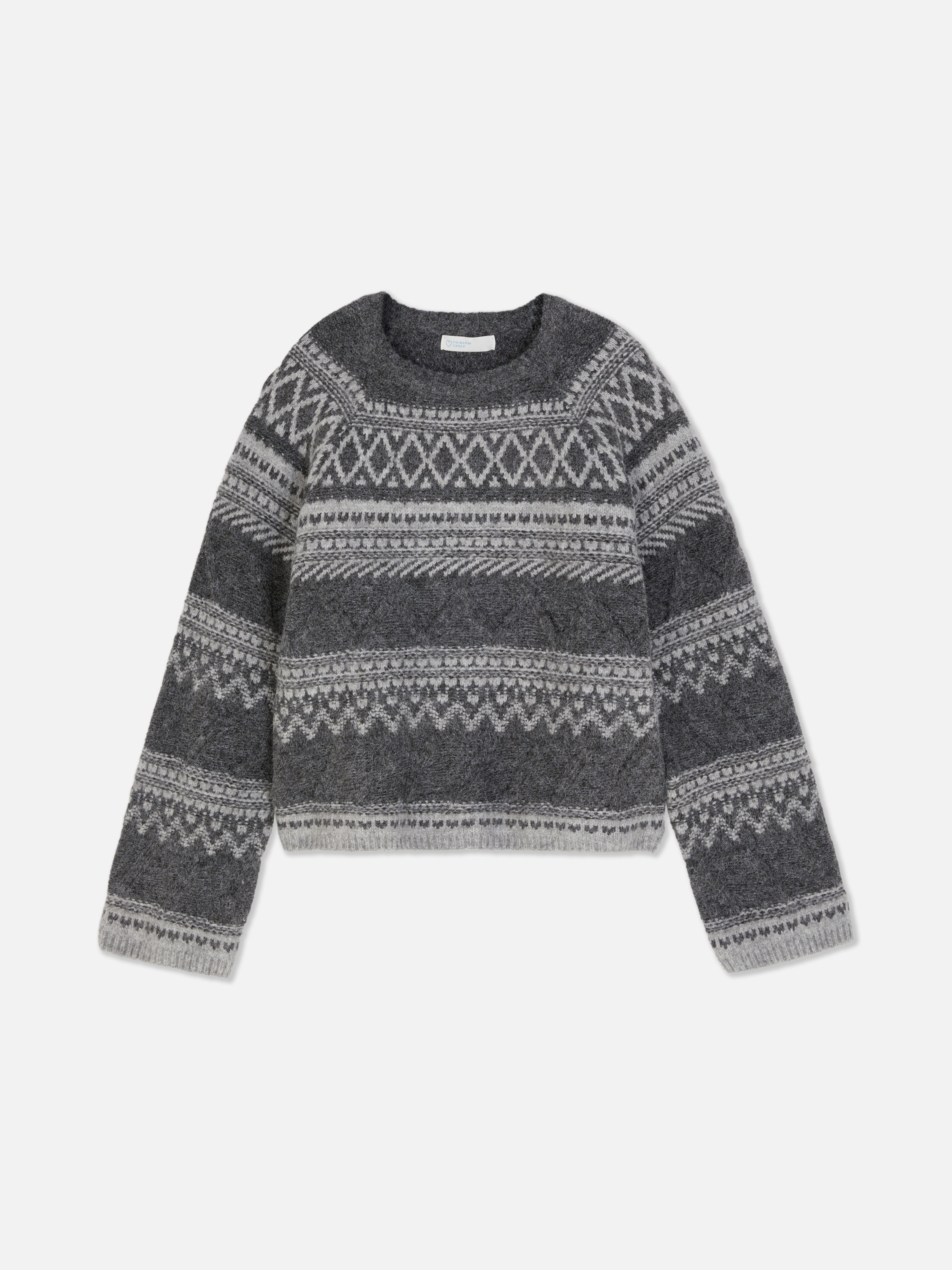 Women's Gray Two Tone Fair Isle Sweater Primark