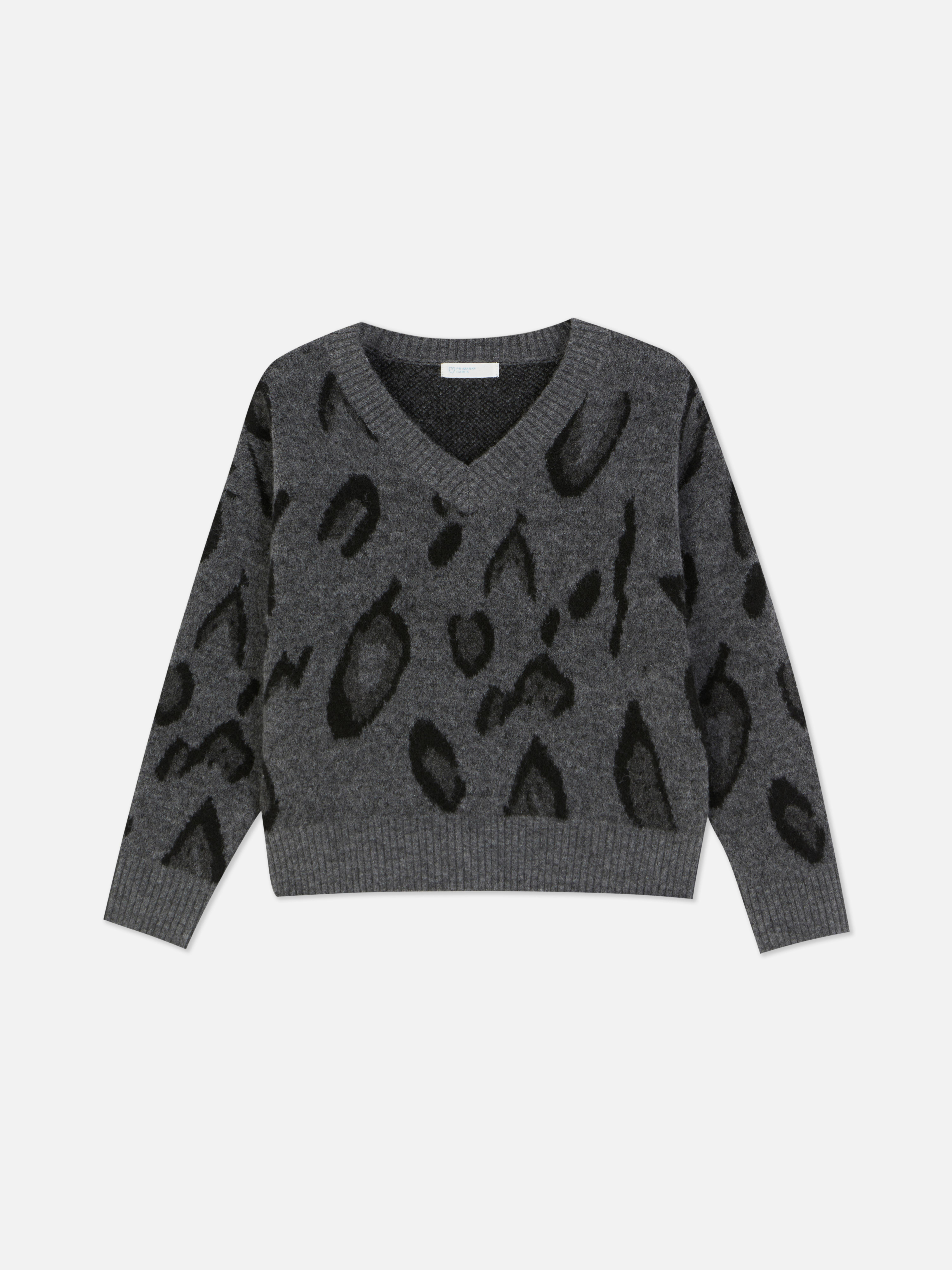 Womens Grey Patterned V Neck Jumper Primark