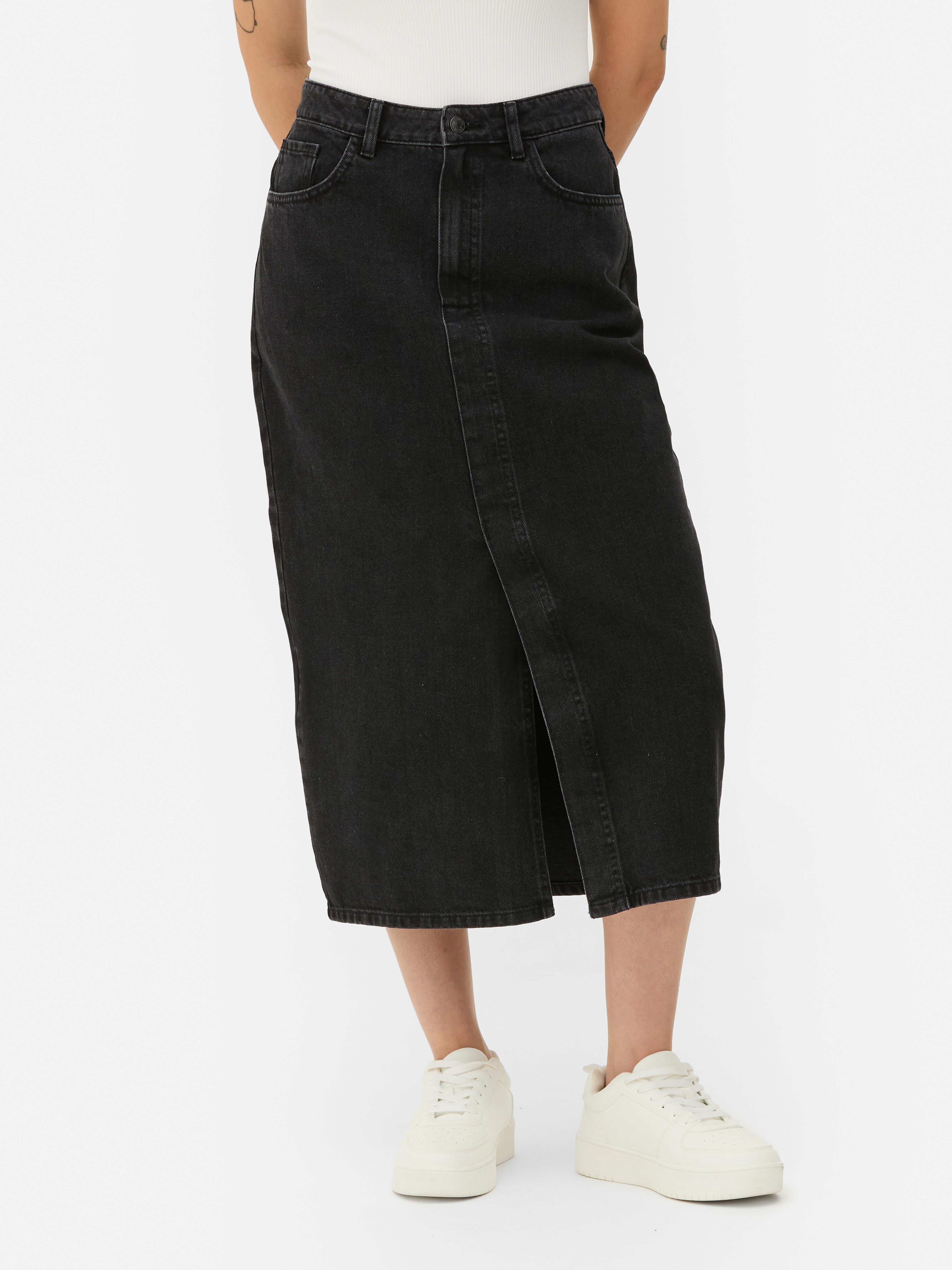 Womens Barely Black Midi Denim Skirt Primark