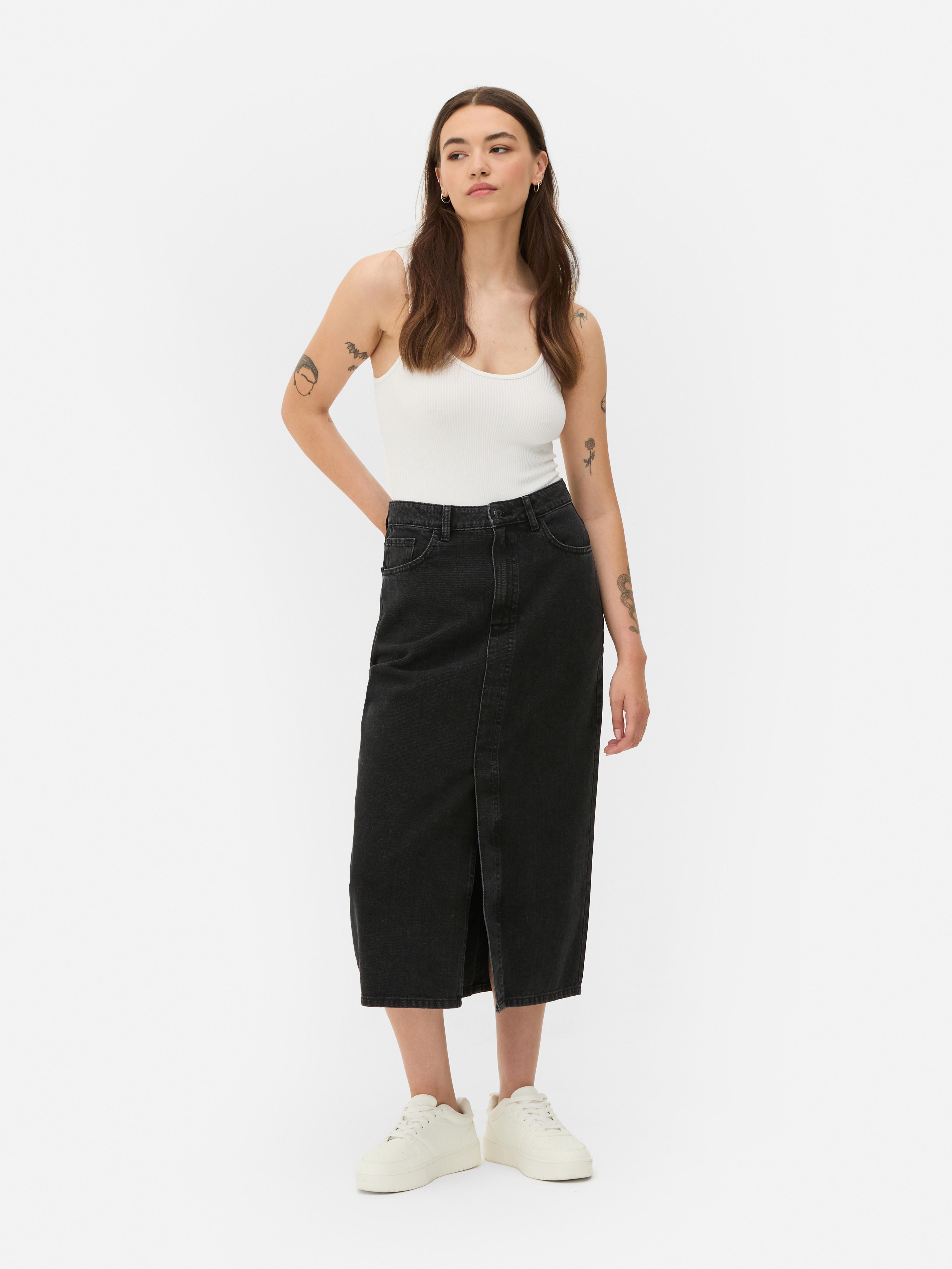 Womens Barely Black Midi Denim Skirt Primark