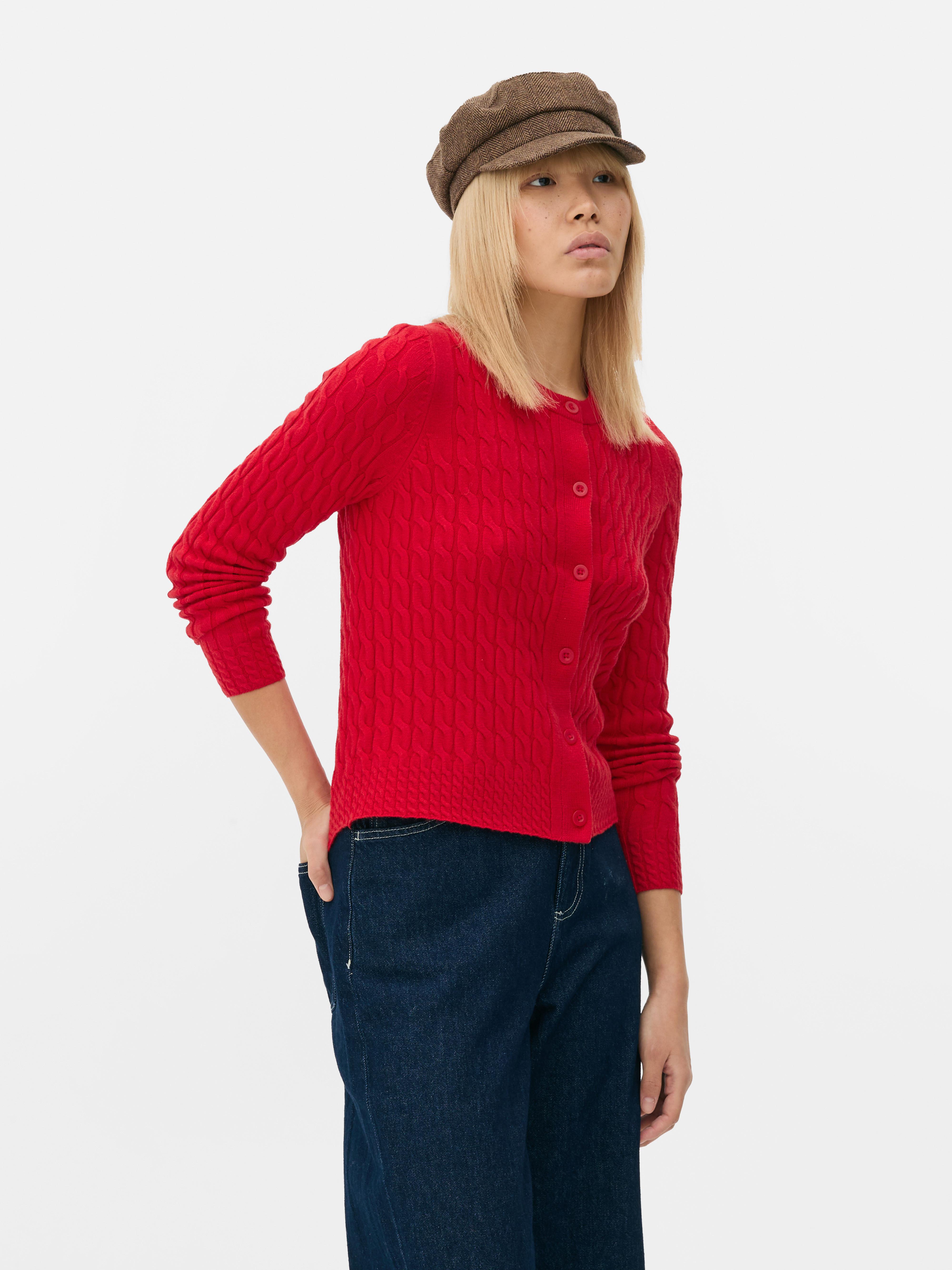 Womens Red Cable Knit Cardigan Primark