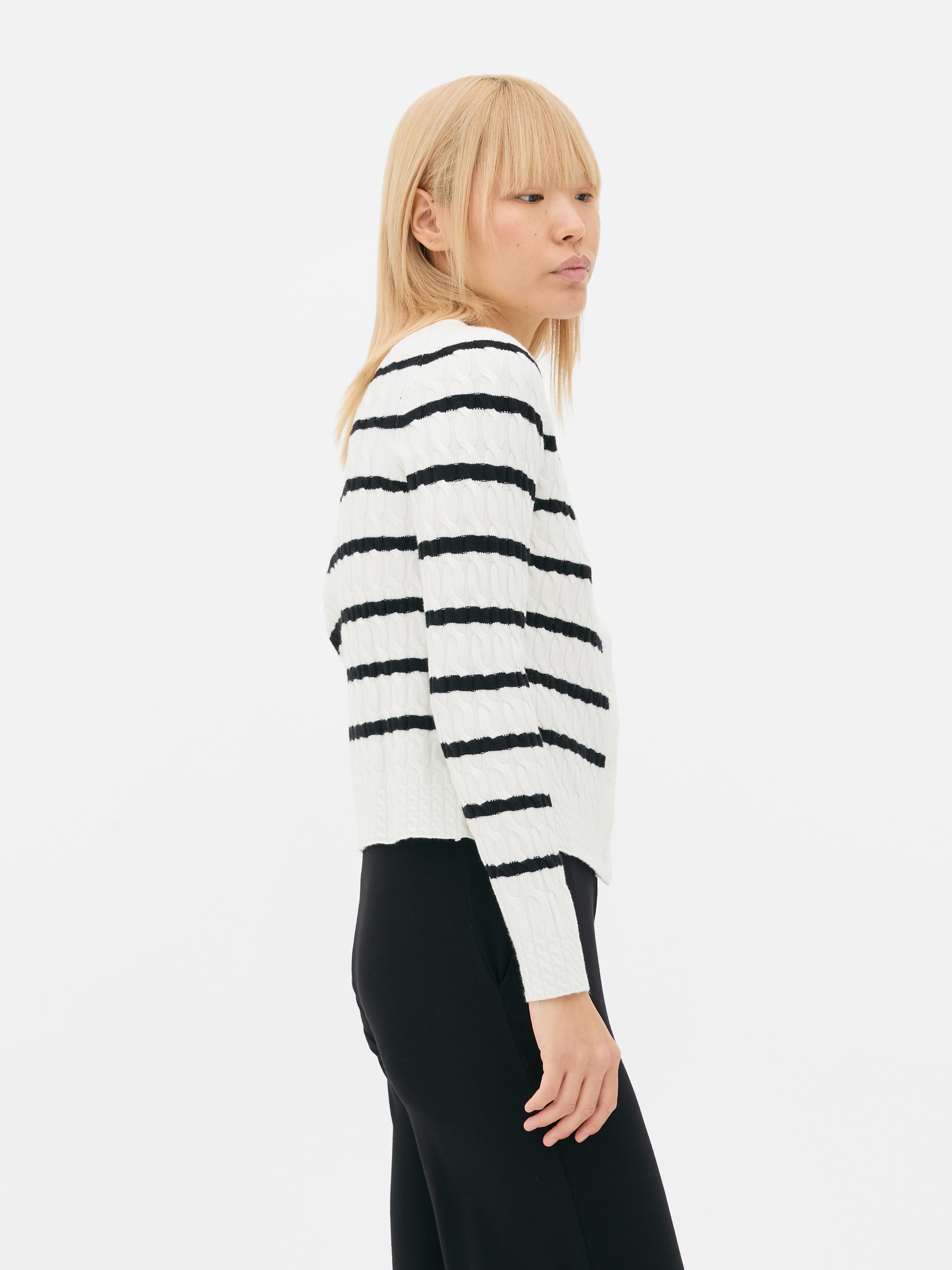 Women's White/Black Cable Knit Cardigan Penneys