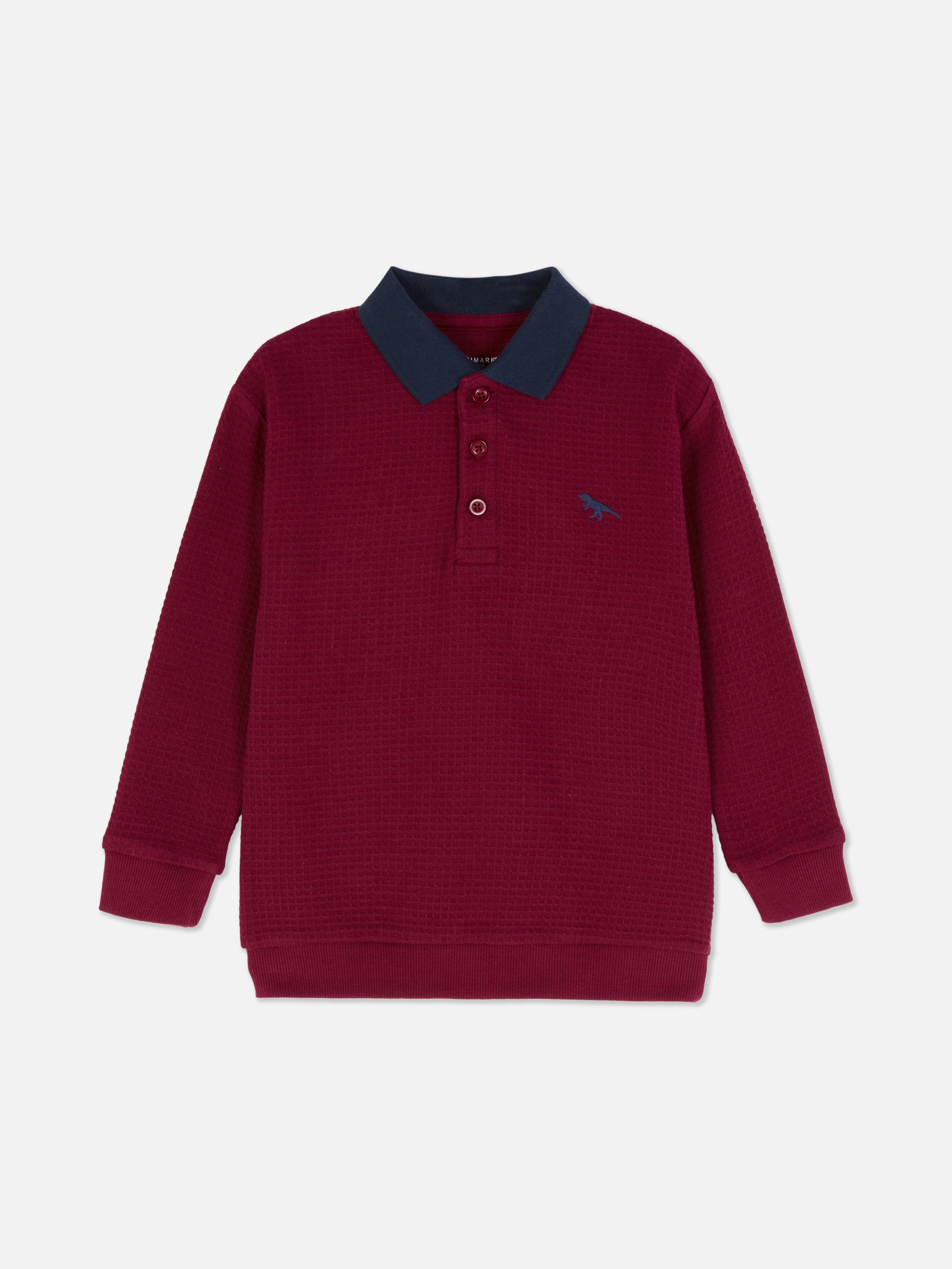 Boys Burgundy Waffle Long Sleeve Polo Shirt Primark